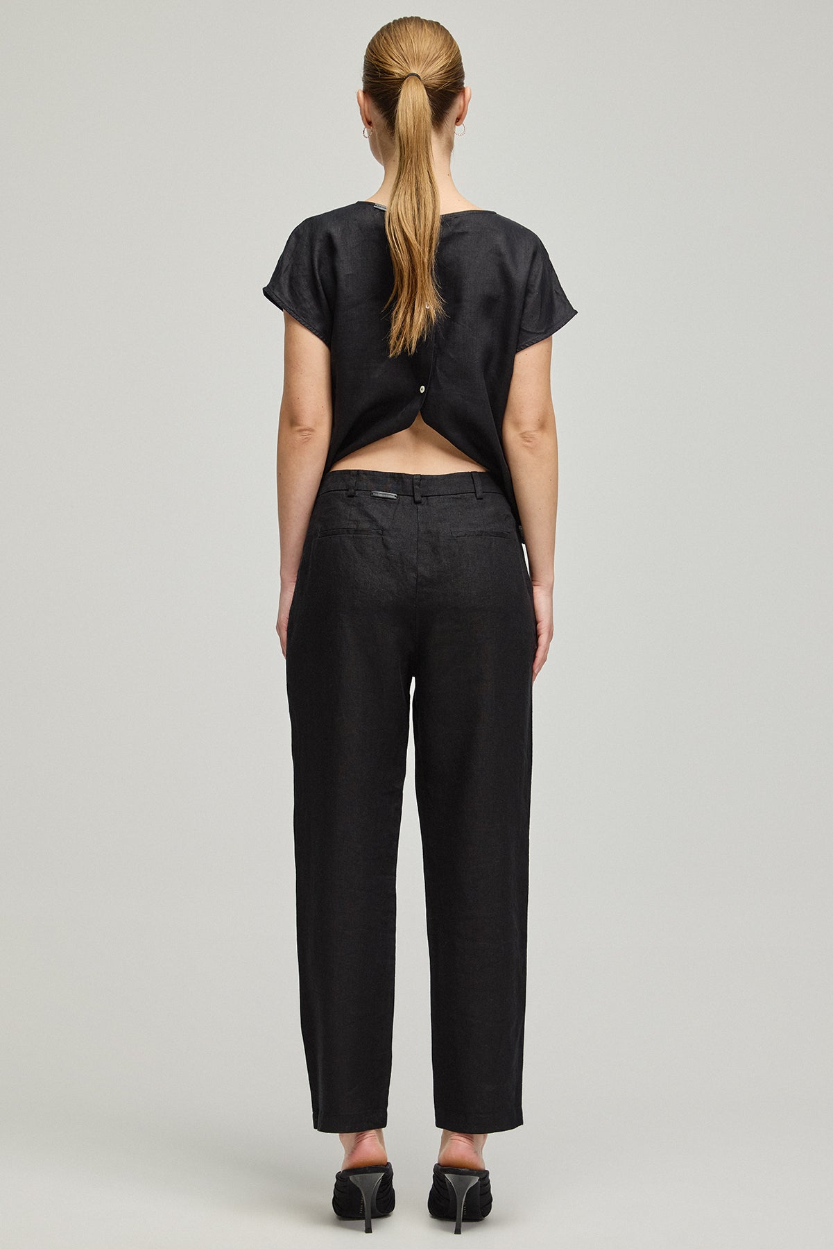 Siyah Kate Keten Pantolon