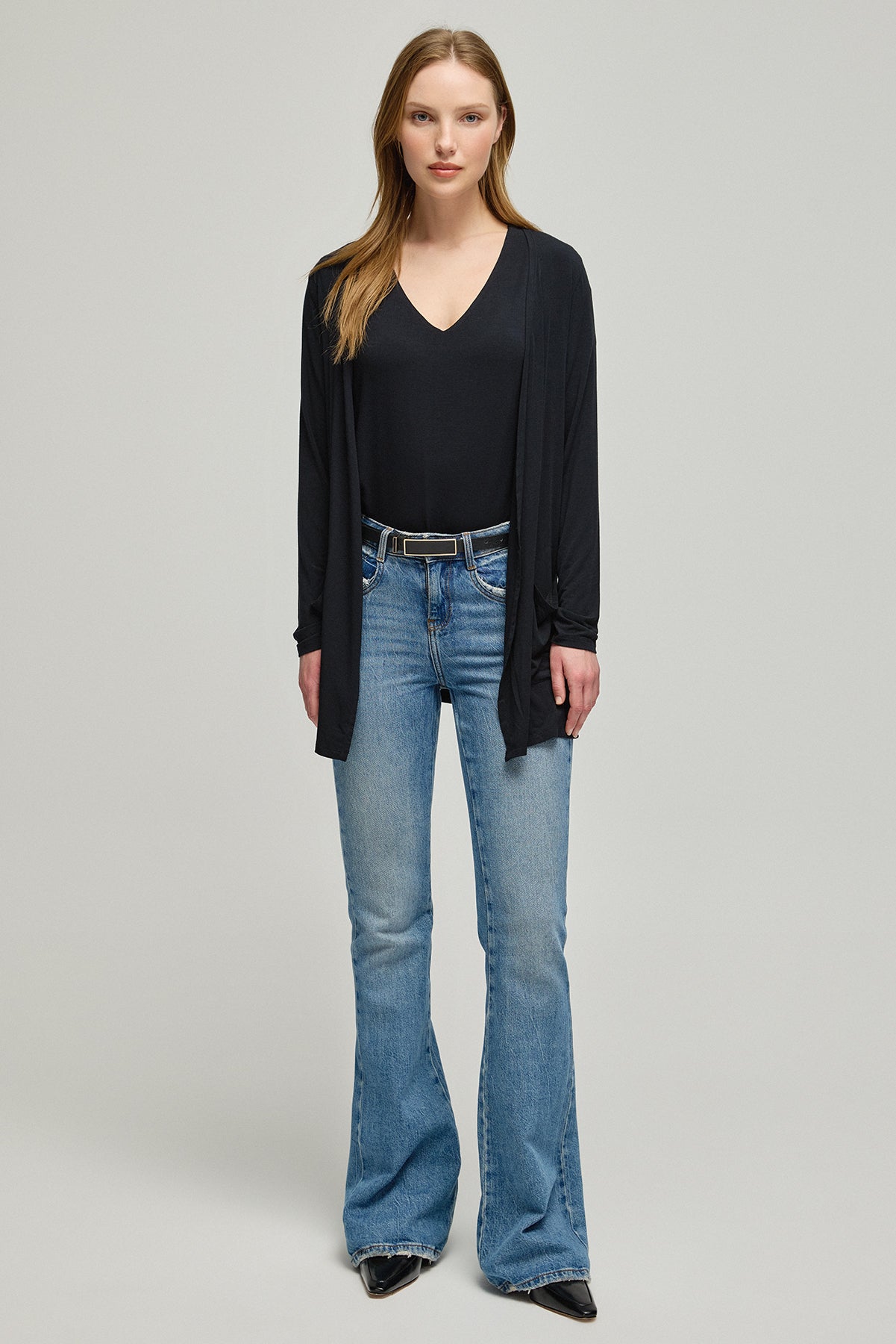 Siyah Modal Tracy Rahat Kesim Kadın Örme Hırka