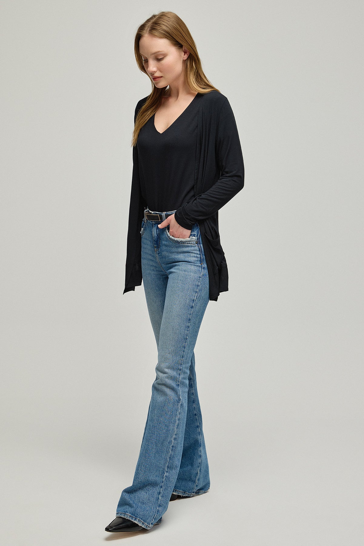 Siyah Modal Tracy Rahat Kesim Kadın Örme Hırka