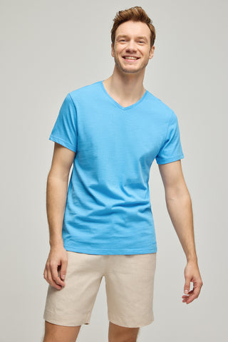 Açık Mavi Saf Pamuk Marc Erkek Basic Tişört