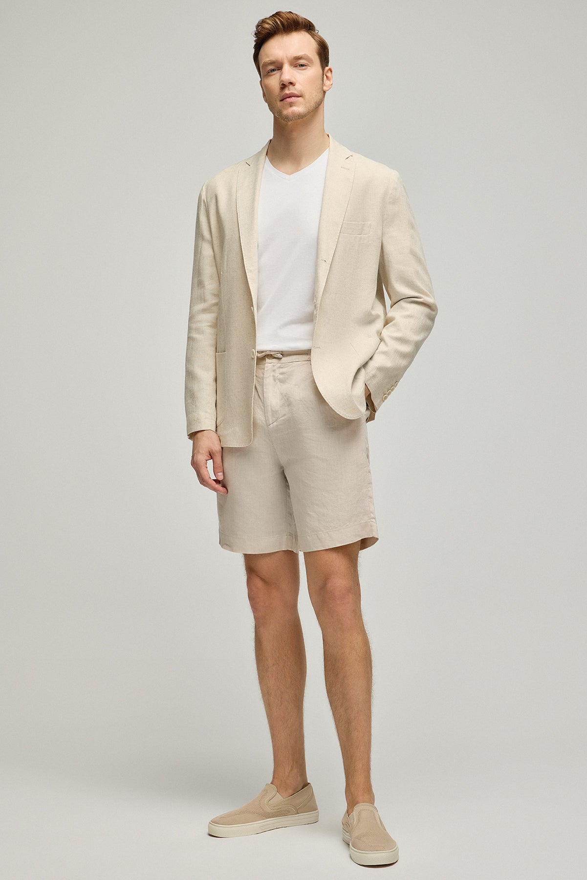 Bej Keten Leon Erkek Ceket