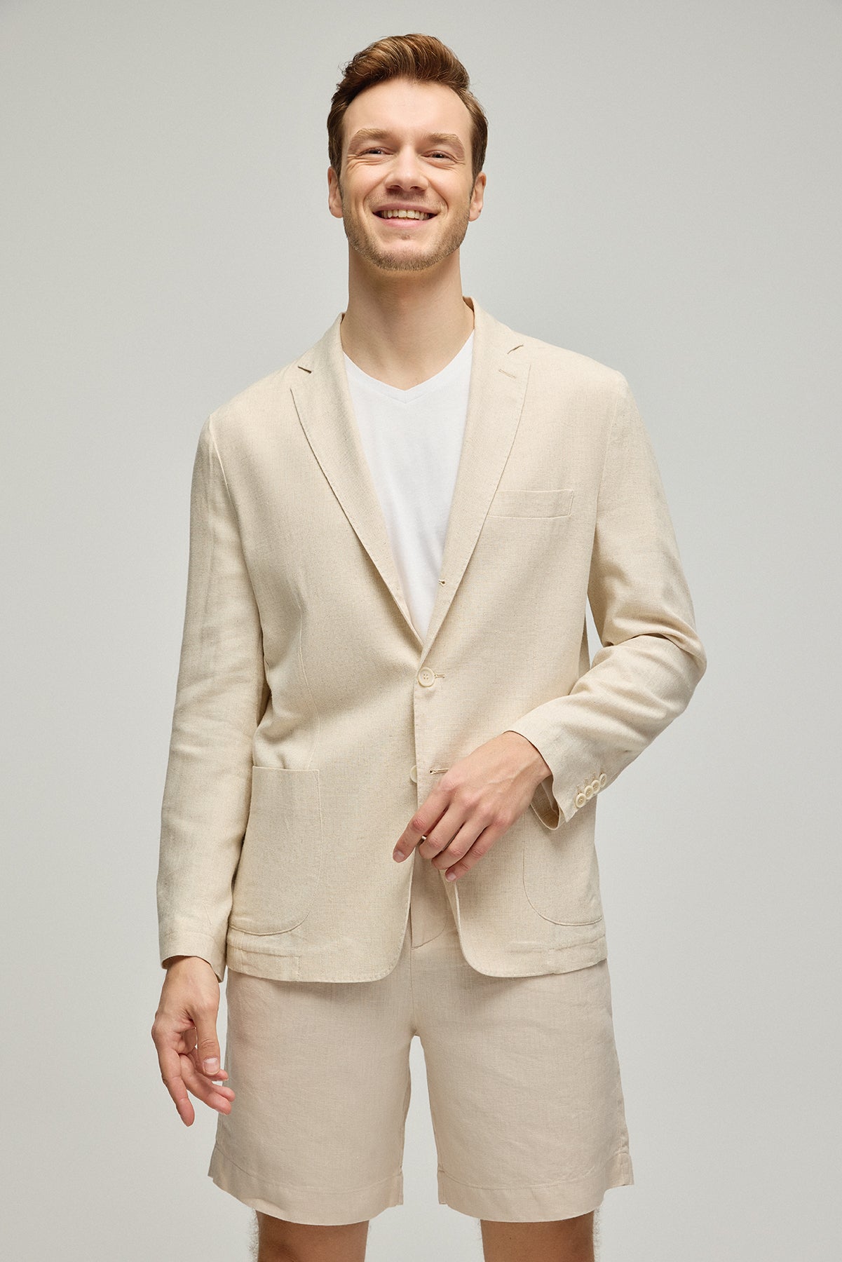 Bej Keten Leon Erkek Ceket