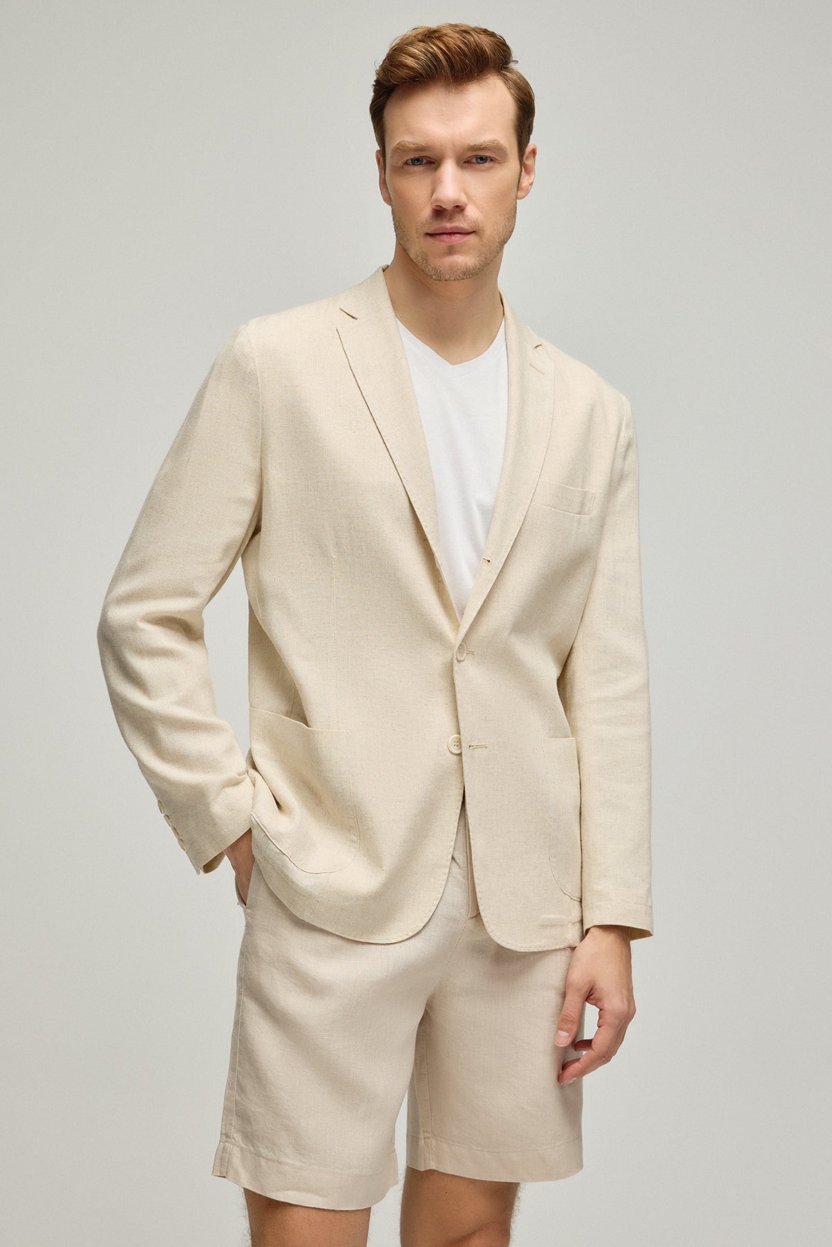 Bej Keten Leon Erkek Ceket