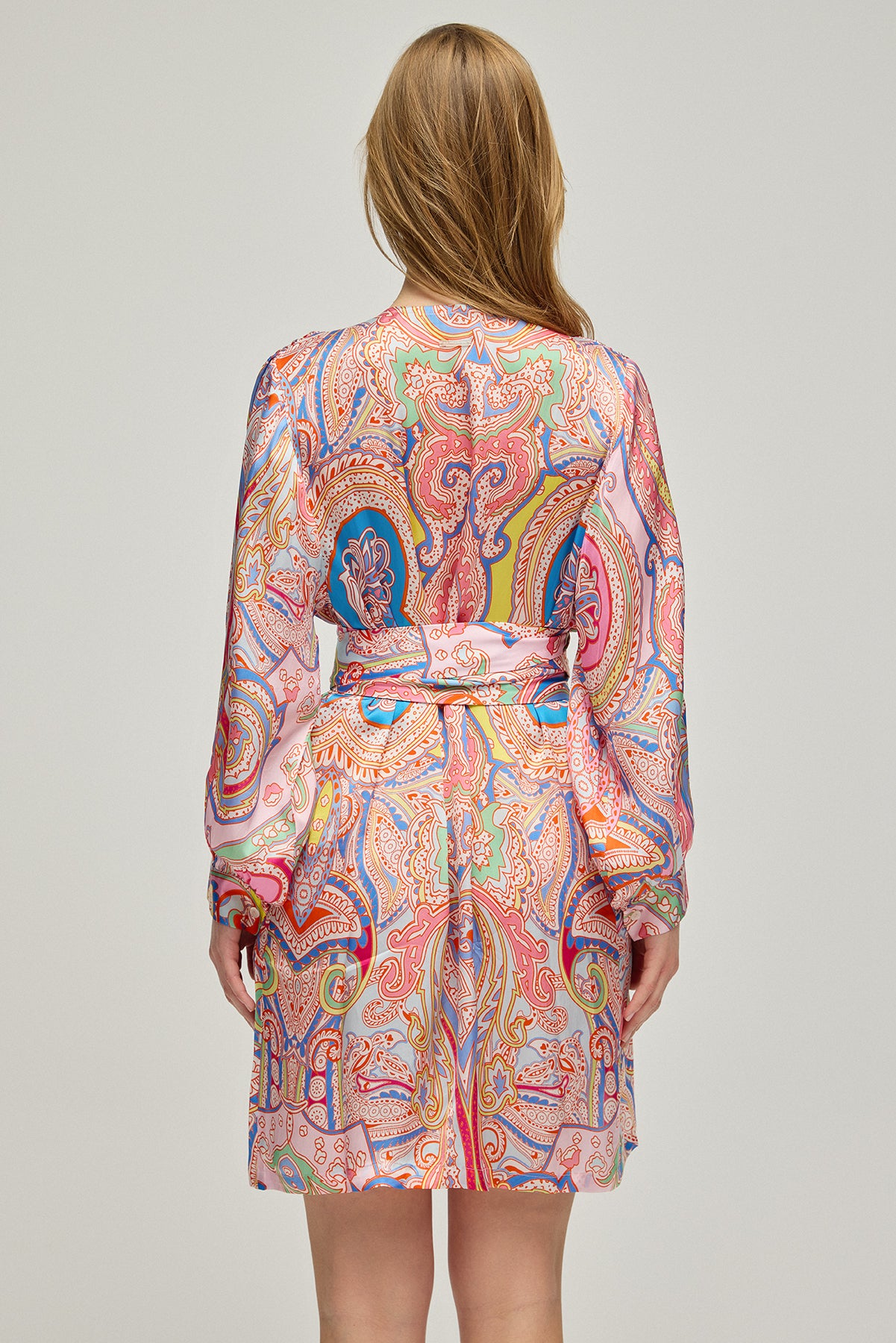 Gül Kurusu Jas Cupro V Yaka Uzun Kollu Desenli Elbise