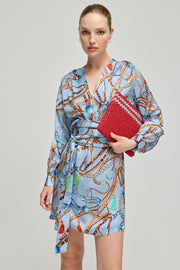 Kırmızı Nina Renkli Çizgili Rafya El Çanta 30x20cm