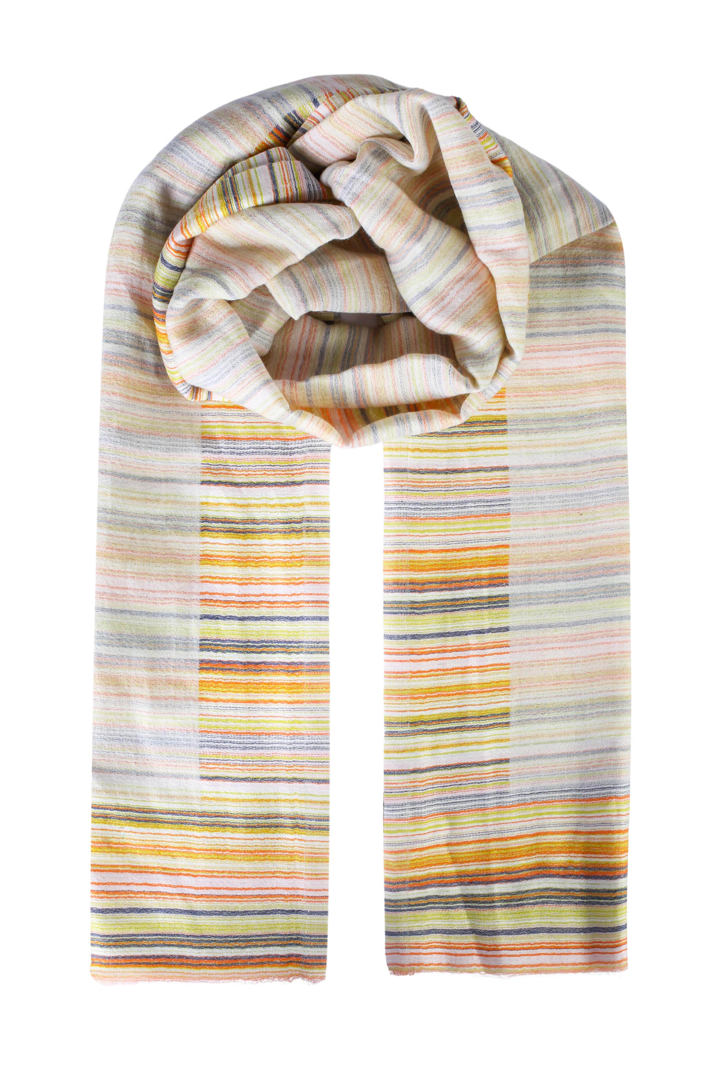 Turuncu Dora İpek Kaşmir Çizgili Şal 200x70cm