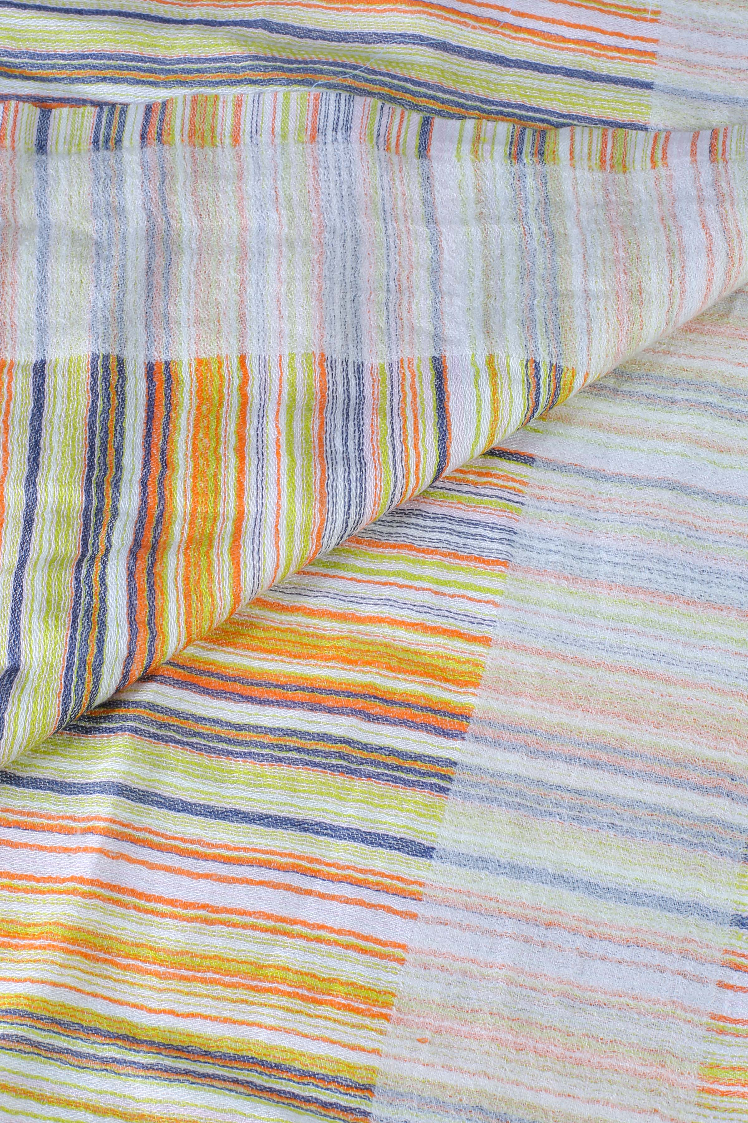 Turuncu Dora İpek Kaşmir Çizgili Şal 200x70cm