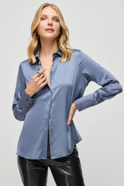 Antrasit Saf İpek Audrey Uzun Kollu Gömlek