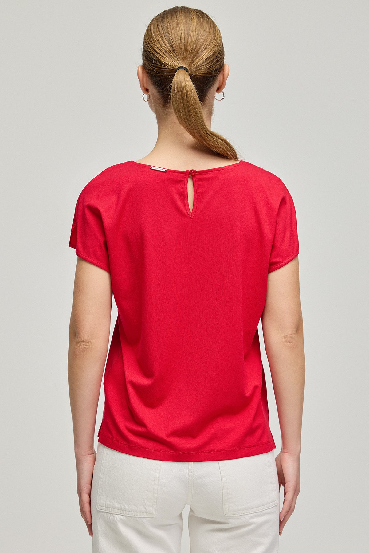 Kırmızı Monica Yuvarlak Yaka Kısa Kollu Buz