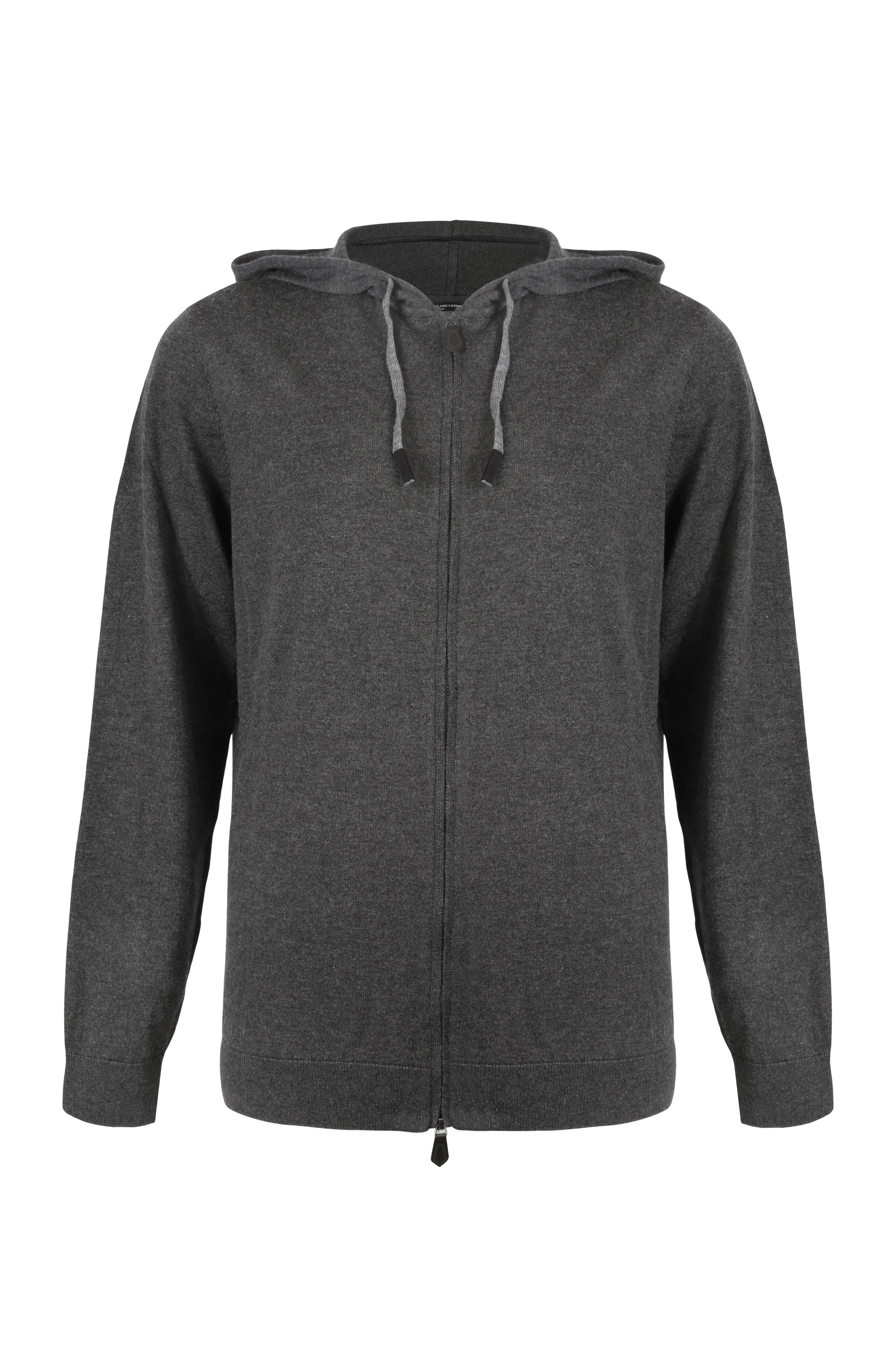 Antrasit İpek Kaşmir Utku Uzun Kollu Erkek Kapüşonlu Hırka