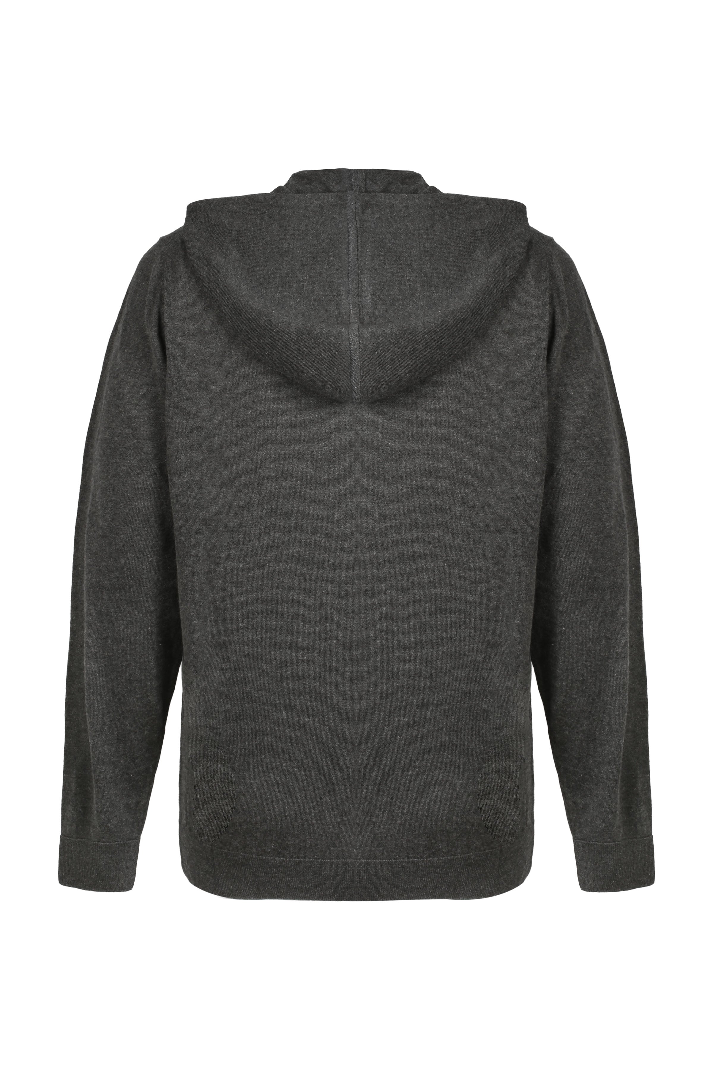 Antrasit İpek Kaşmir Utku Uzun Kollu Erkek Kapüşonlu Hırka