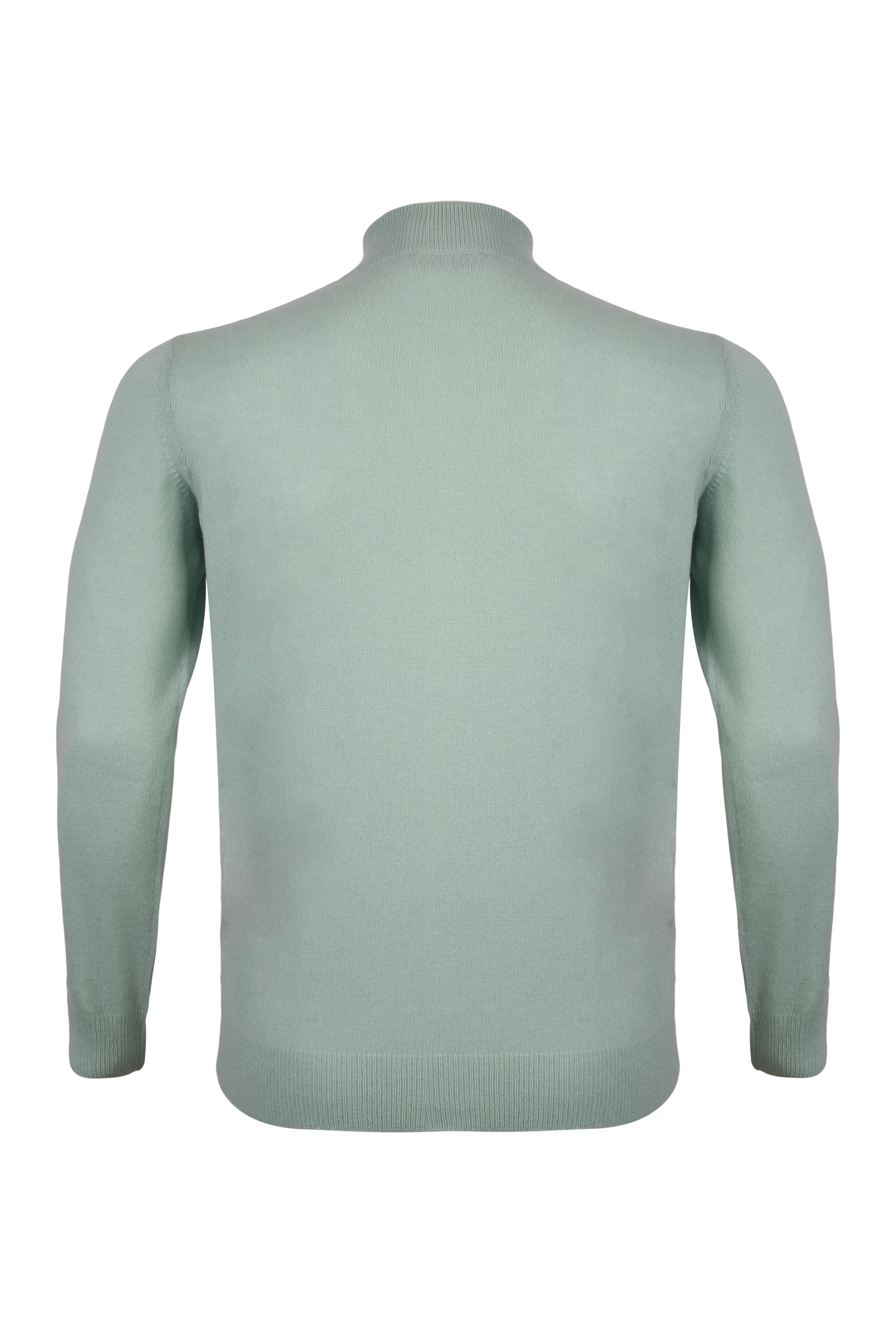 Açık Yeşil Saf Kaşmir Yüksek Yaka Fermuarlı Erkek Kazak