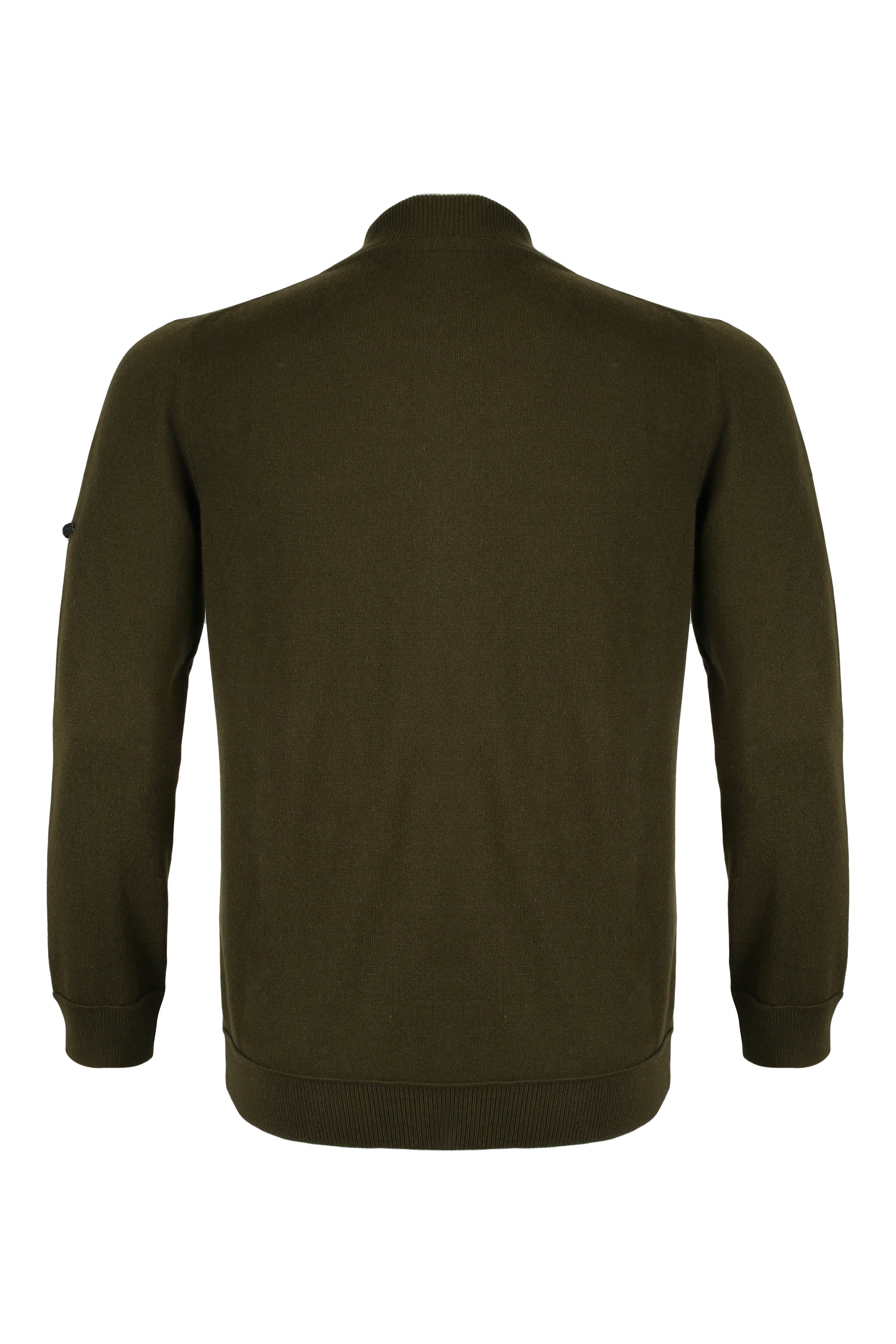 Koyu Haki Saf Kaşmir Erkek Bomber Hırka