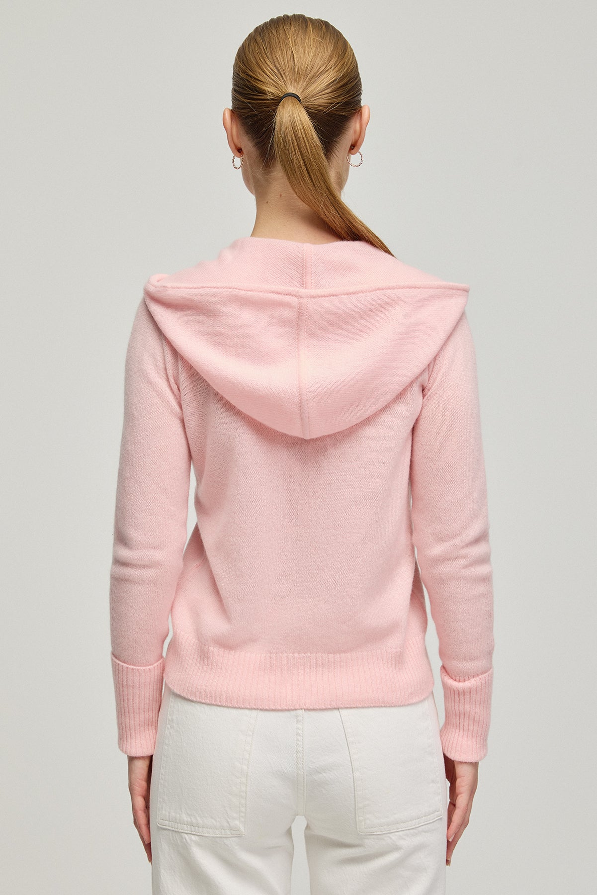 Pembe Orta Gri Melanj Saf Kaşmir Isabella Kadın Kapüşonlu Hırka