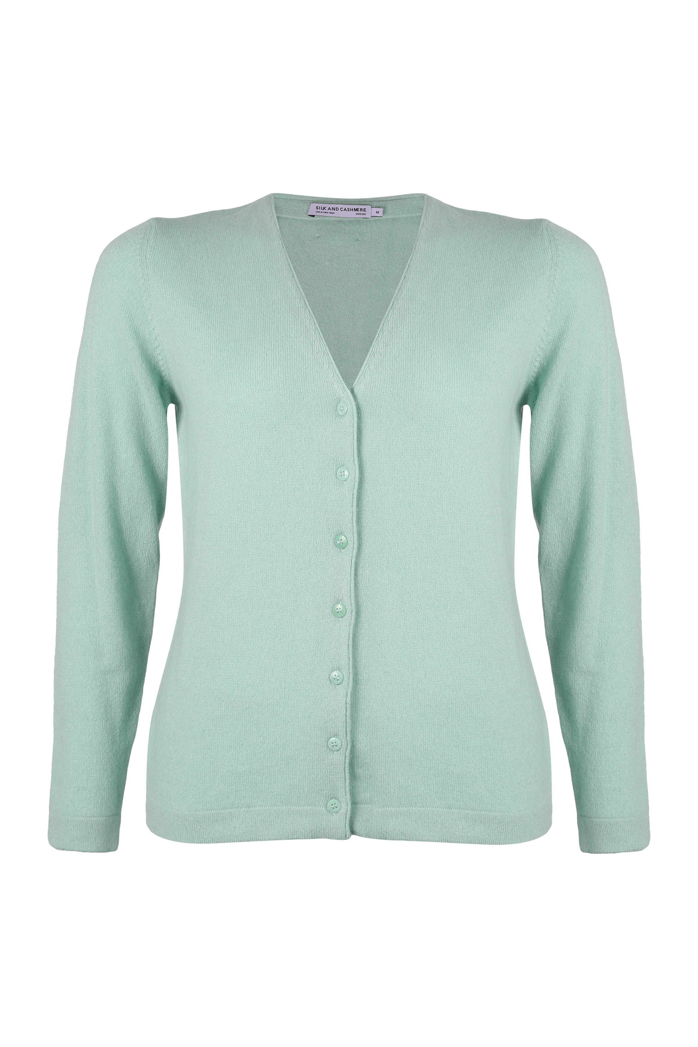 Açık Yeşil Saf Kaşmir Bar Basic V Yaka Kadın Hırka