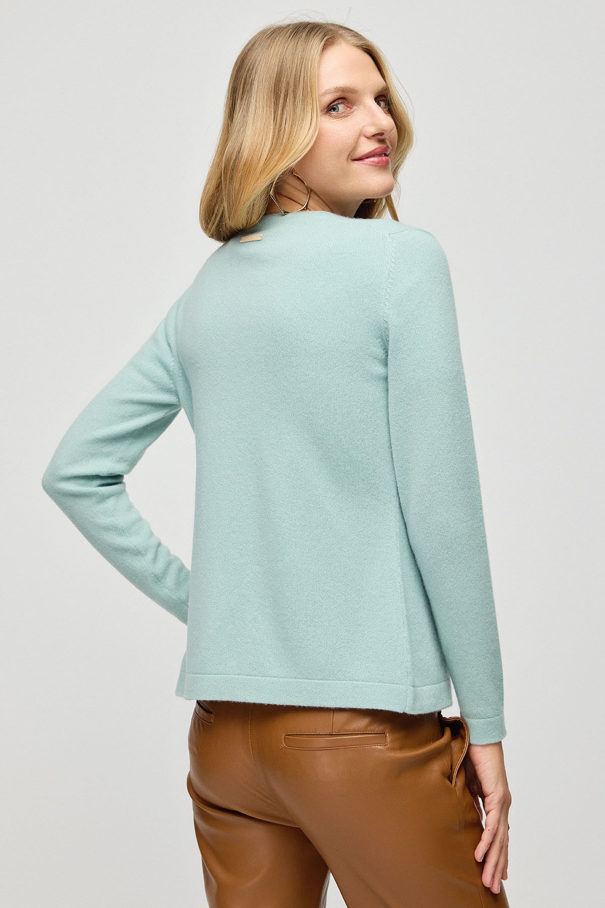 Açık Yeşil Saf Kaşmir Bar Basic V Yaka Kadın Hırka