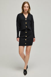 Siyah Saf Yün Stella Ribanalı Kadın Kısa Etek