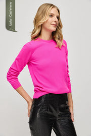 Neon Fuşya İtalyan Saf Kaşmir Franca Bisiklet Yaka Kadın Kazak