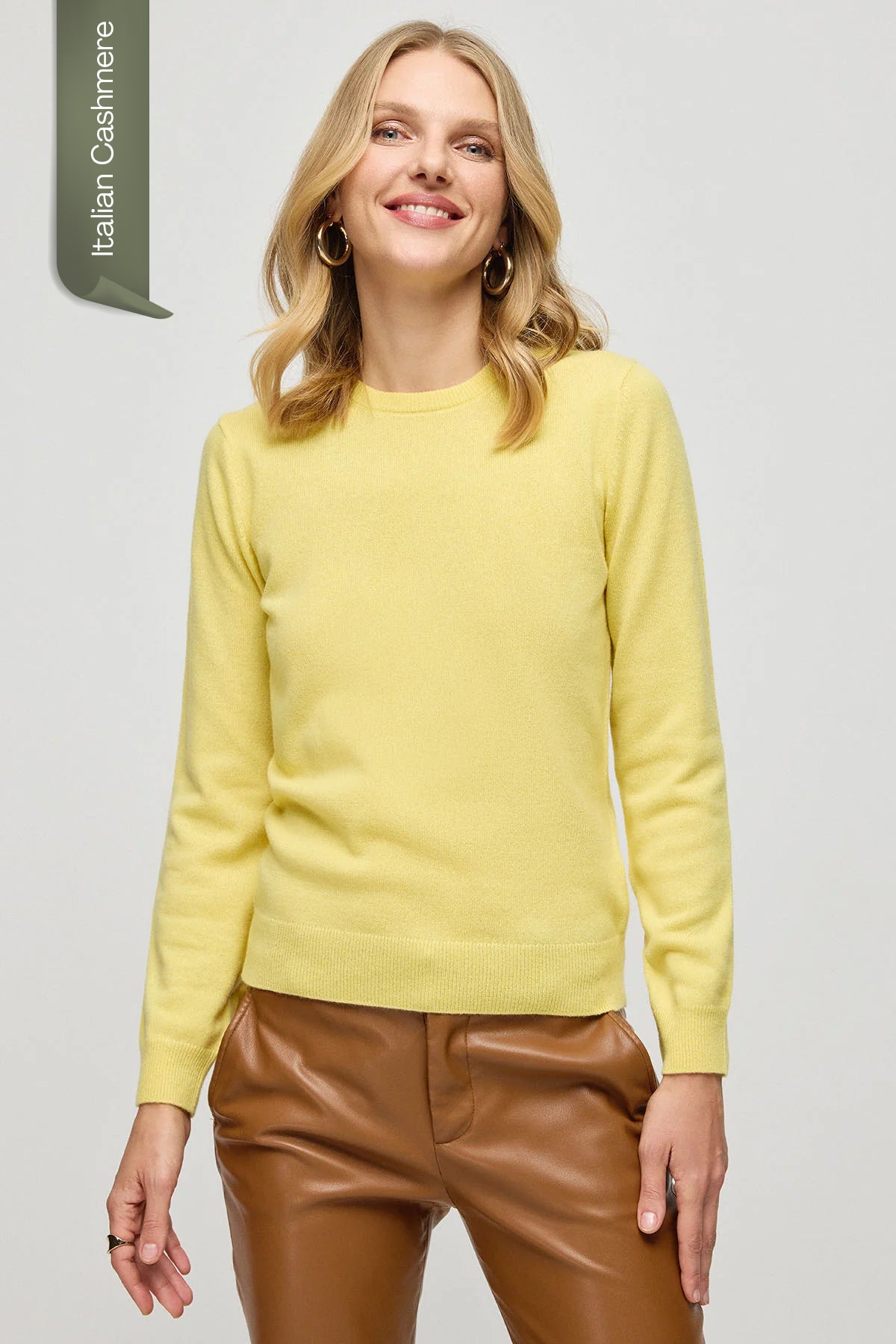 Sarı İtalyan Saf Kaşmir Franca Bisiklet Yaka Kadın Kazak