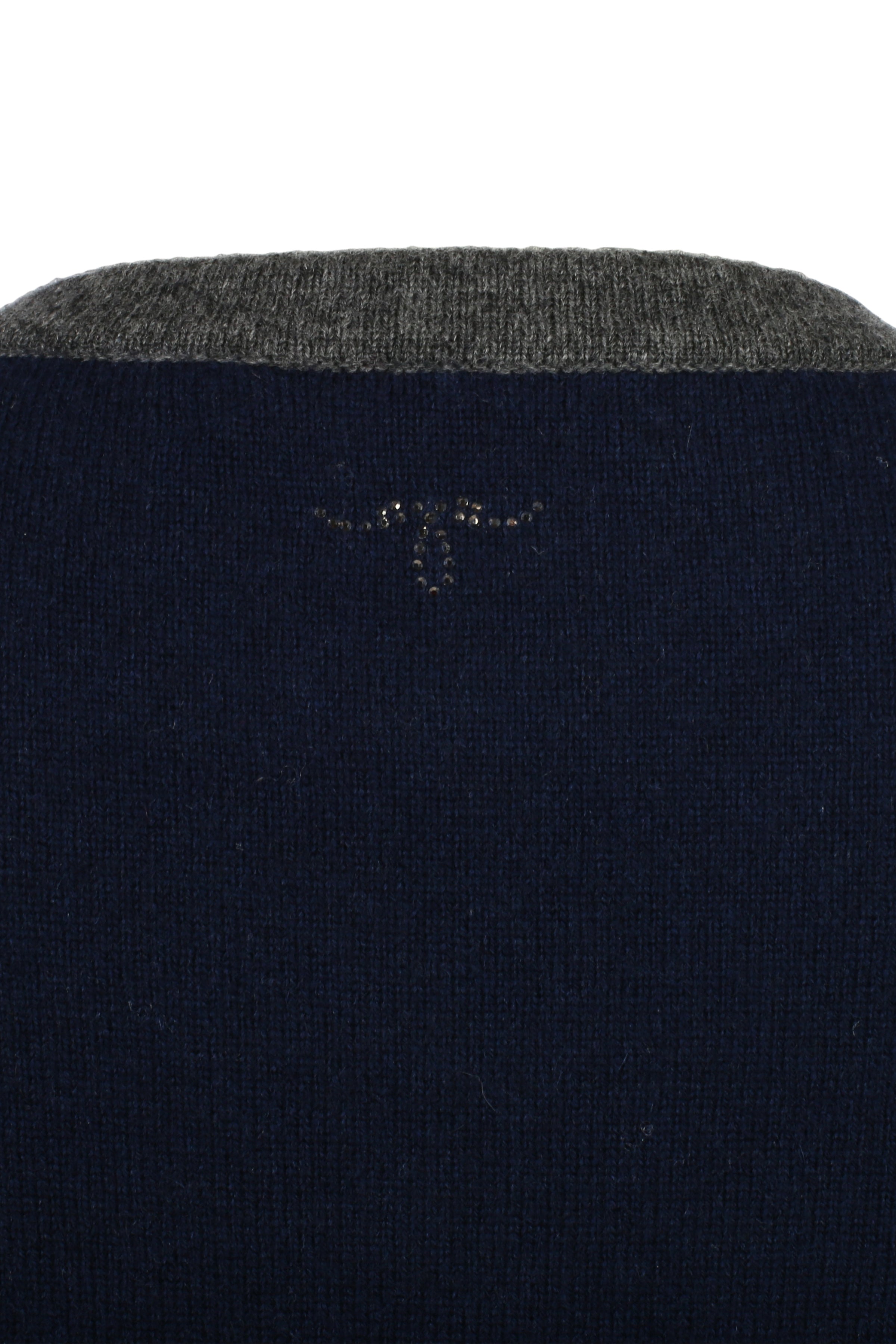 Lacivert Kaşmir Yün Merril Yuvarlak Yaka Taş Süs Detaylı Kısa Kollu Triko