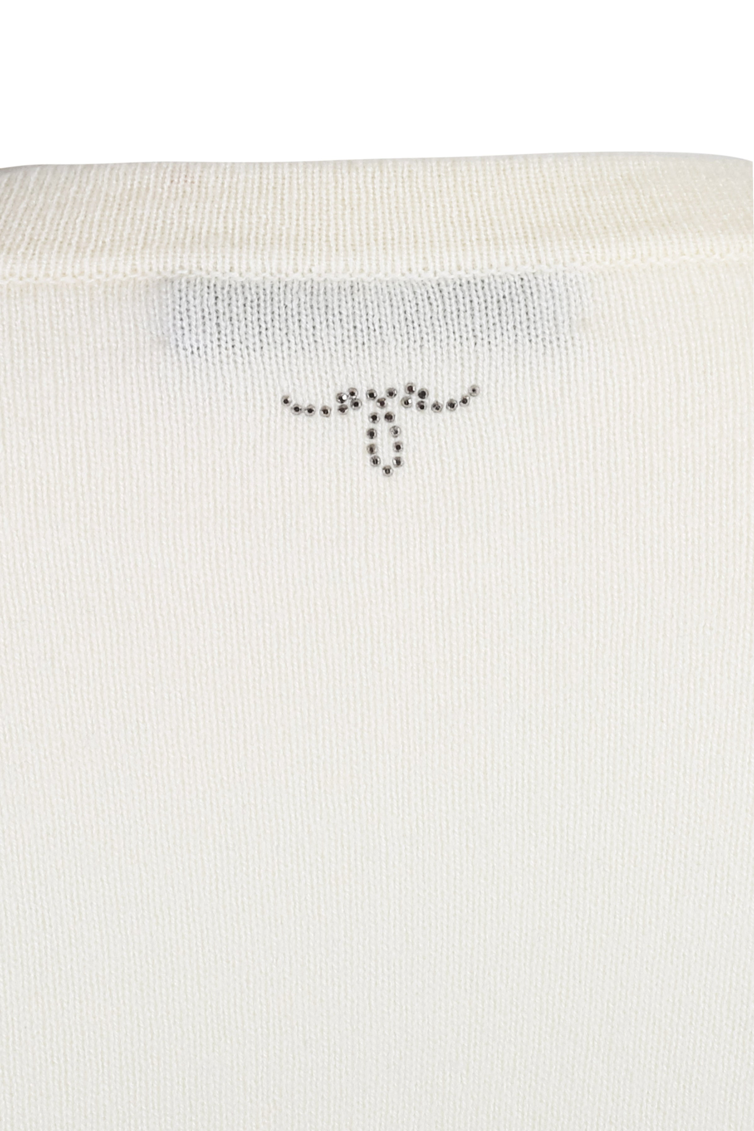 Ekru Kaşmir Yün Merril Yuvarlak Yaka Taş Süs Detaylı Kısa Kollu Triko