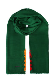 Yeşil Jas Yün Modal Dikiş Detaylı Şal 70x180 cm