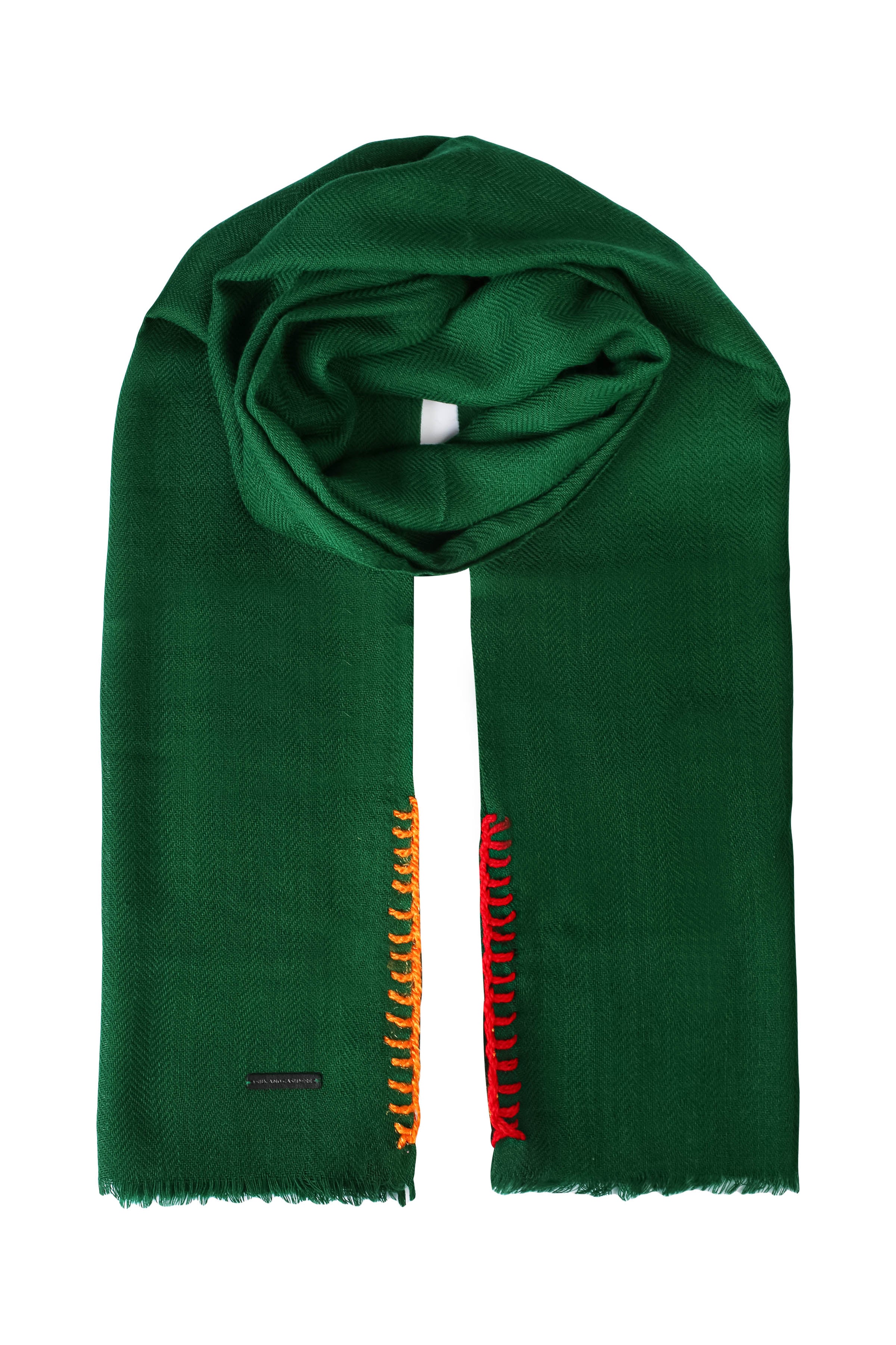 Yeşil Jas Yün Modal Dikiş Detaylı Şal 70x180 cm