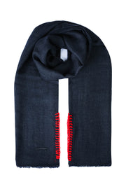 Lacivert Jas Yün Modal Dikiş Detaylı Şal 70x180 cm