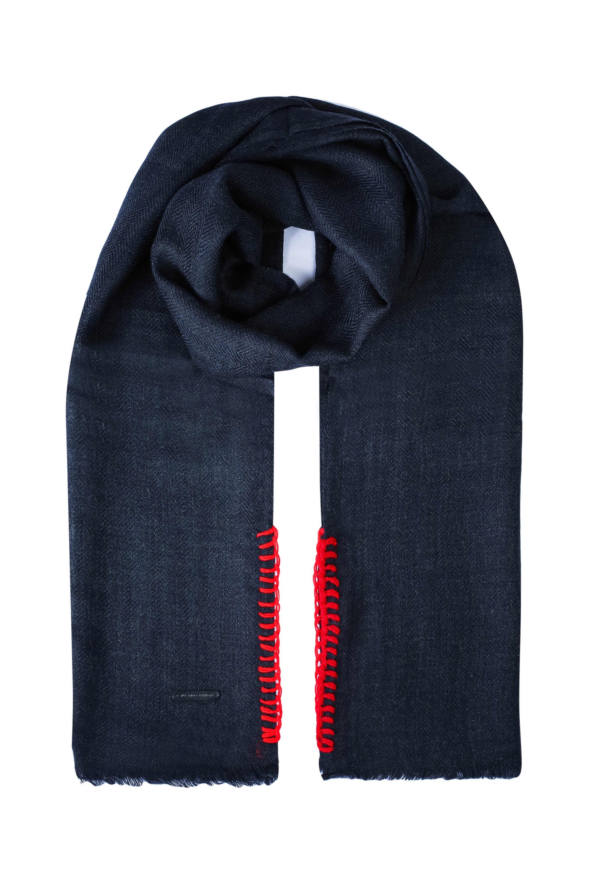 Lacivert Jas Yün Modal Dikiş Detaylı Şal 70x180 cm