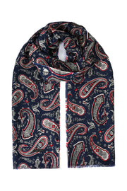Lacivert Jas ipekli Desenli Şal 70x180 cm