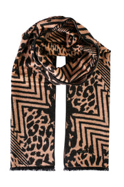 Siyah Bej Saf İpek Lotus Desenli Atkı 30x177