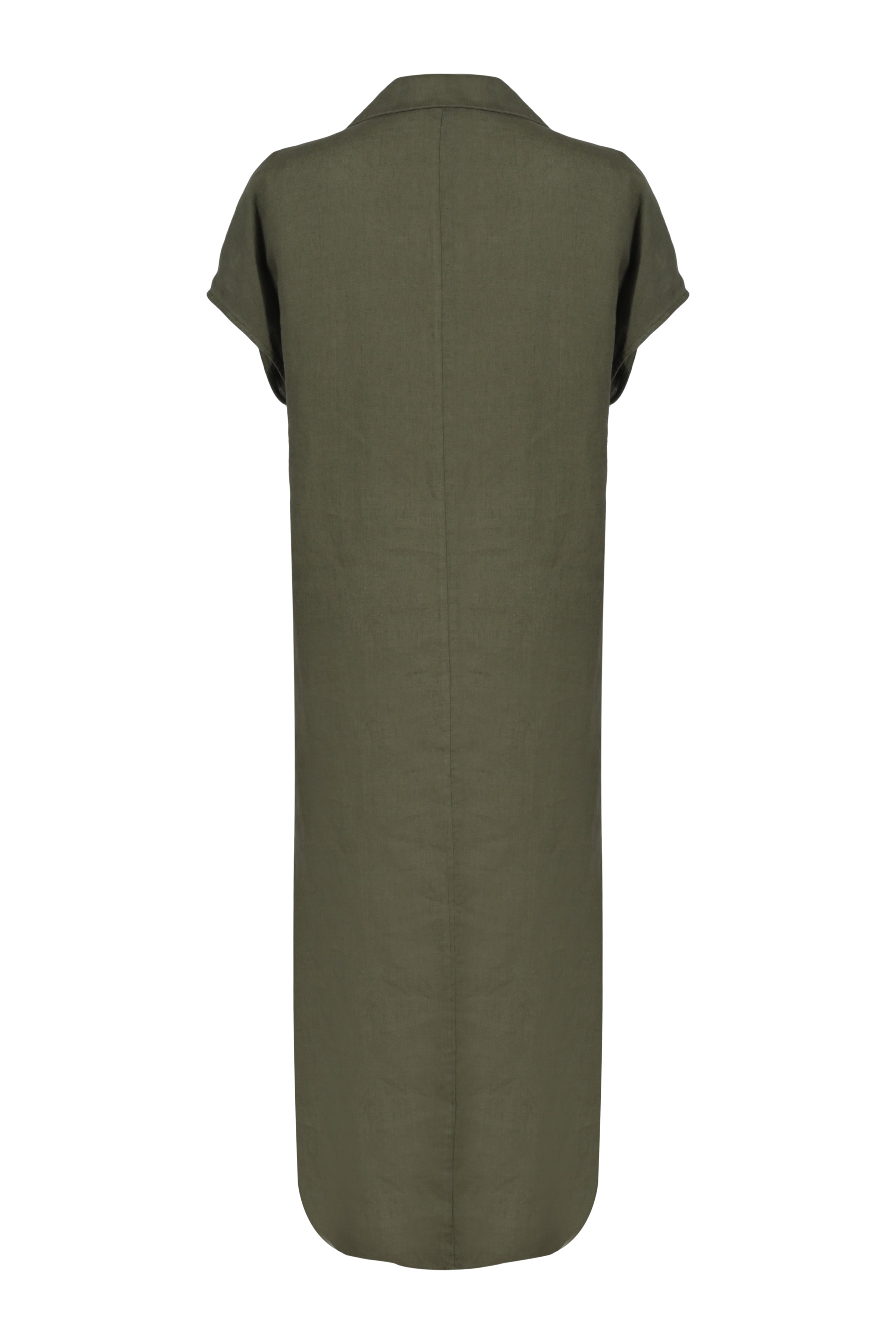 Haki Kate Keten Polo Yaka Kısa Kollu Elbise