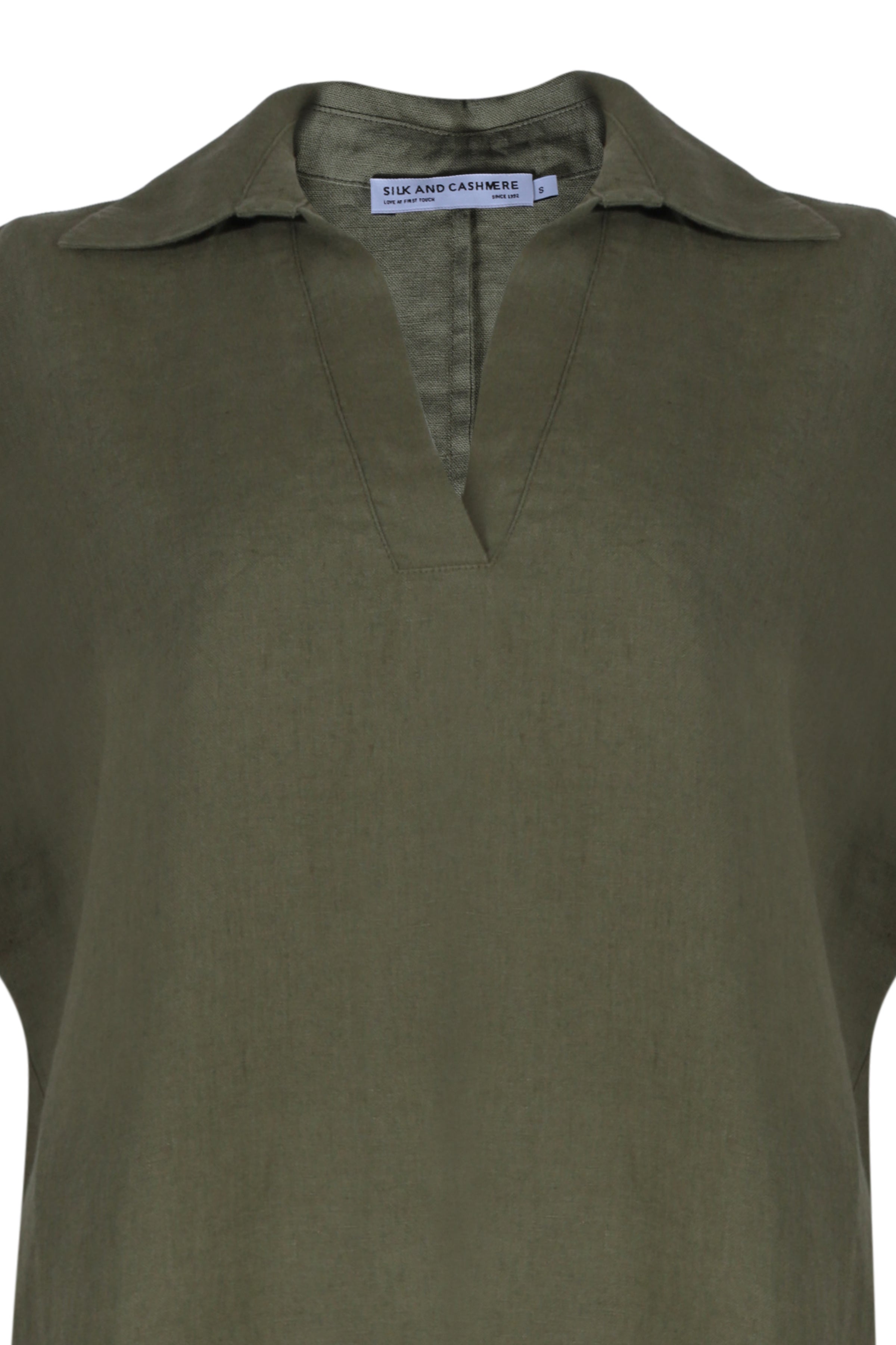 Haki Kate Keten Polo Yaka Kısa Kollu Elbise