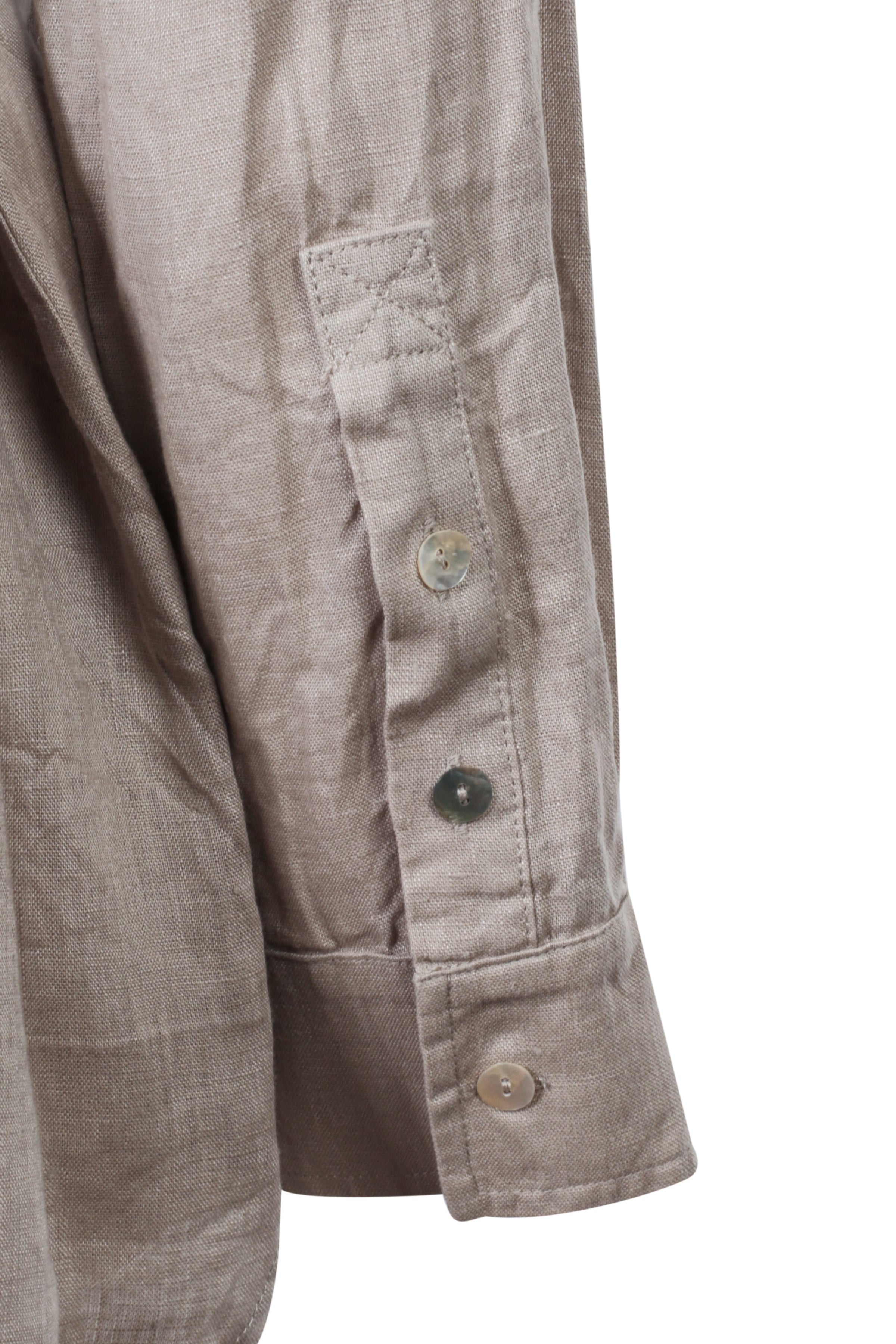 Bej Keten Kate Uzun Kollu Arkadan Bağlamalı Gömlek