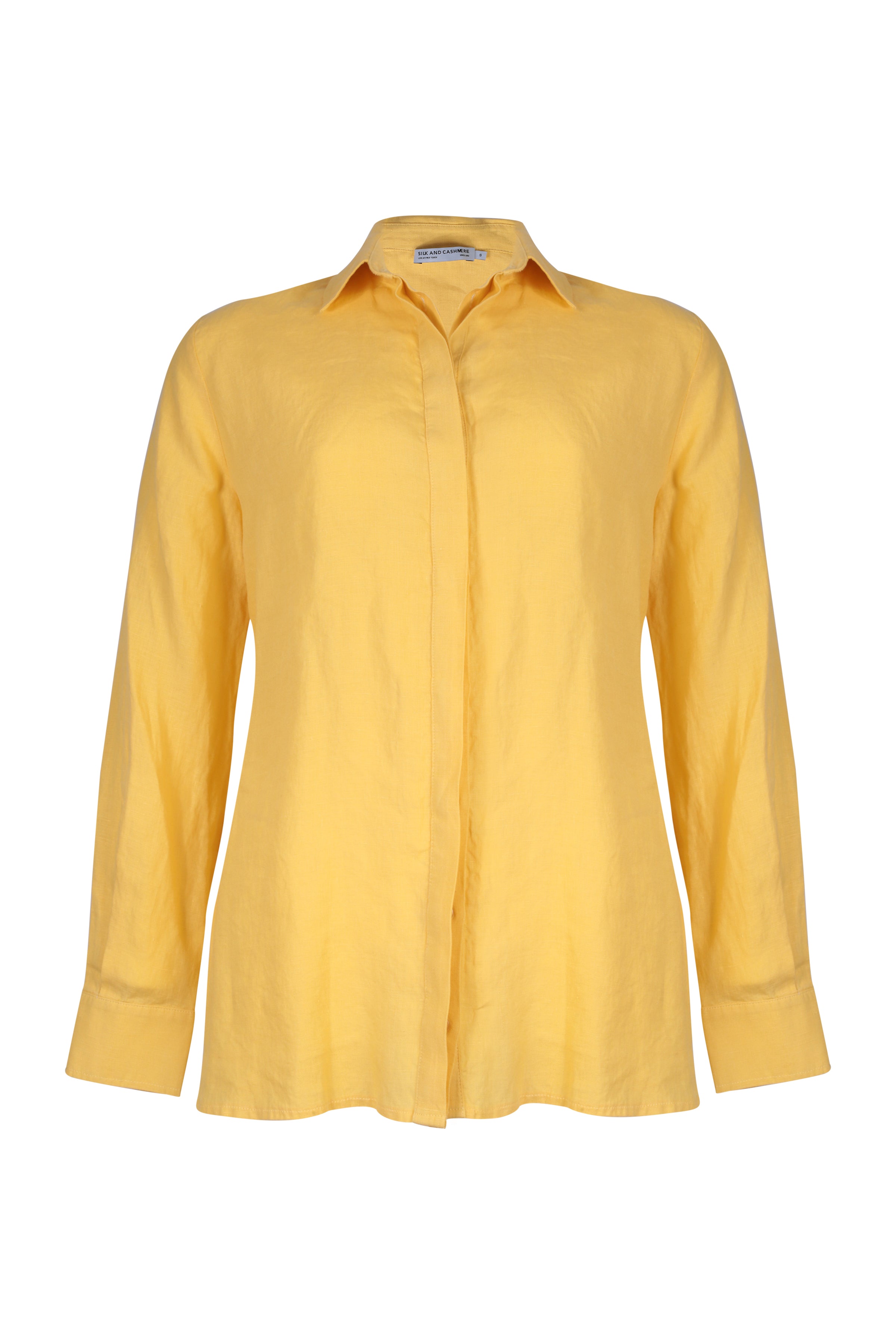 Sarı Keten Kate Uzun Kollu Arkadan Bağlamalı Gömlek