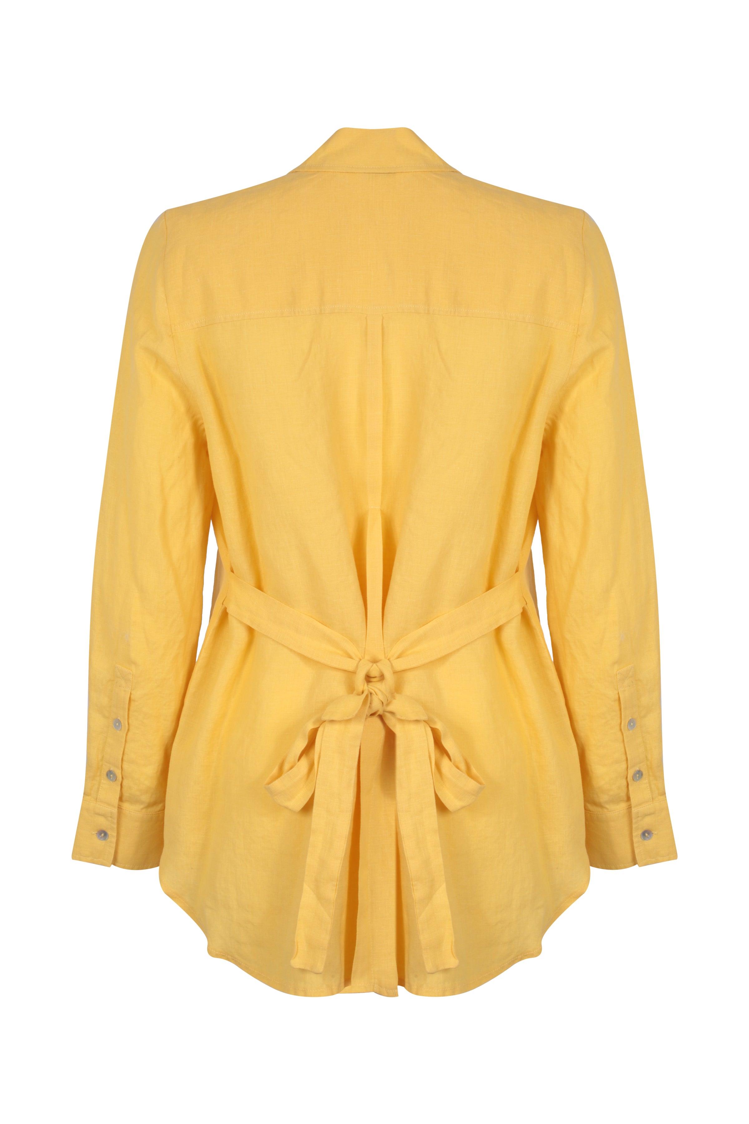 Sarı Keten Kate Uzun Kollu Arkadan Bağlamalı Gömlek