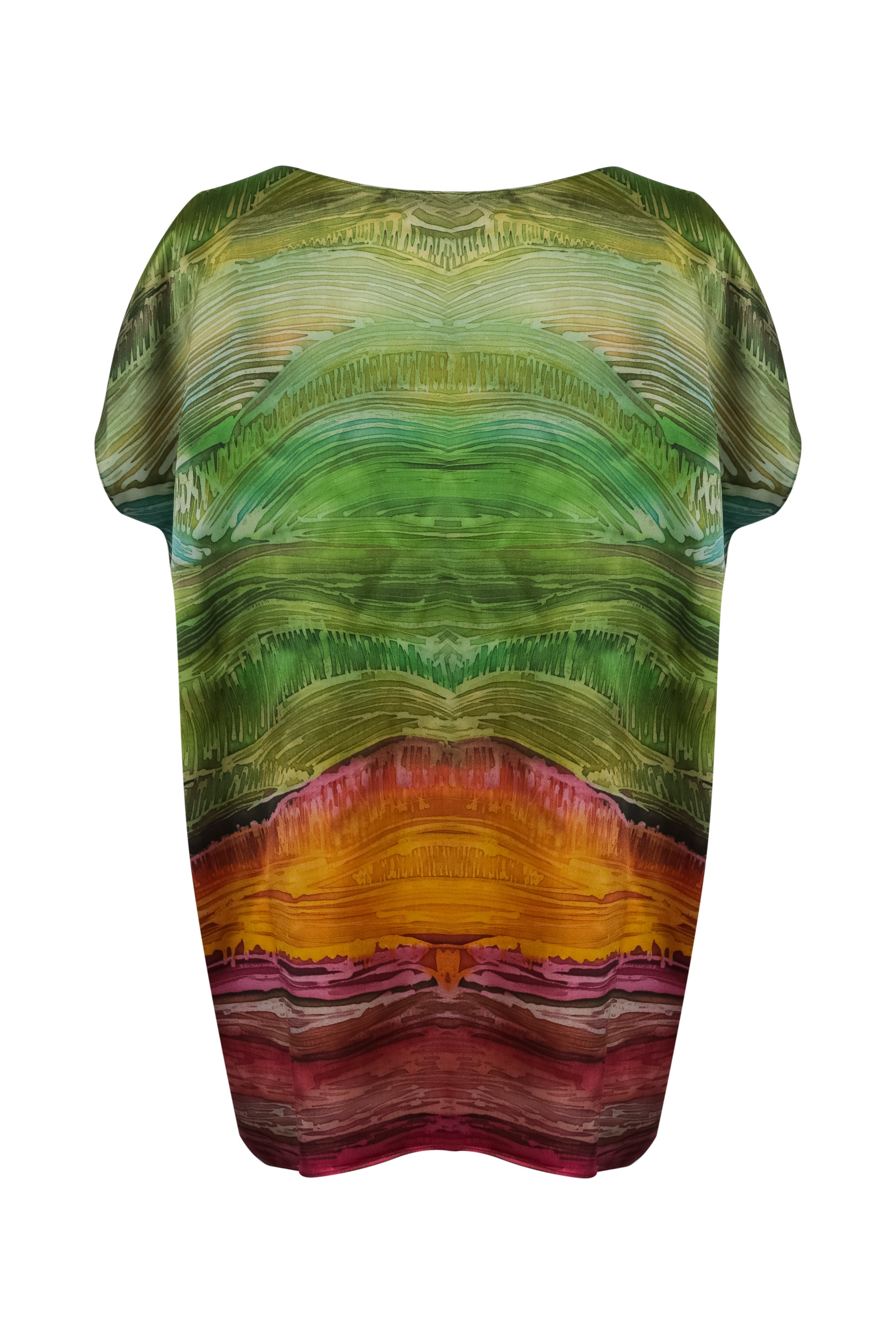 Renkli Nature İpek Desenli Kısa Kollu Tunik