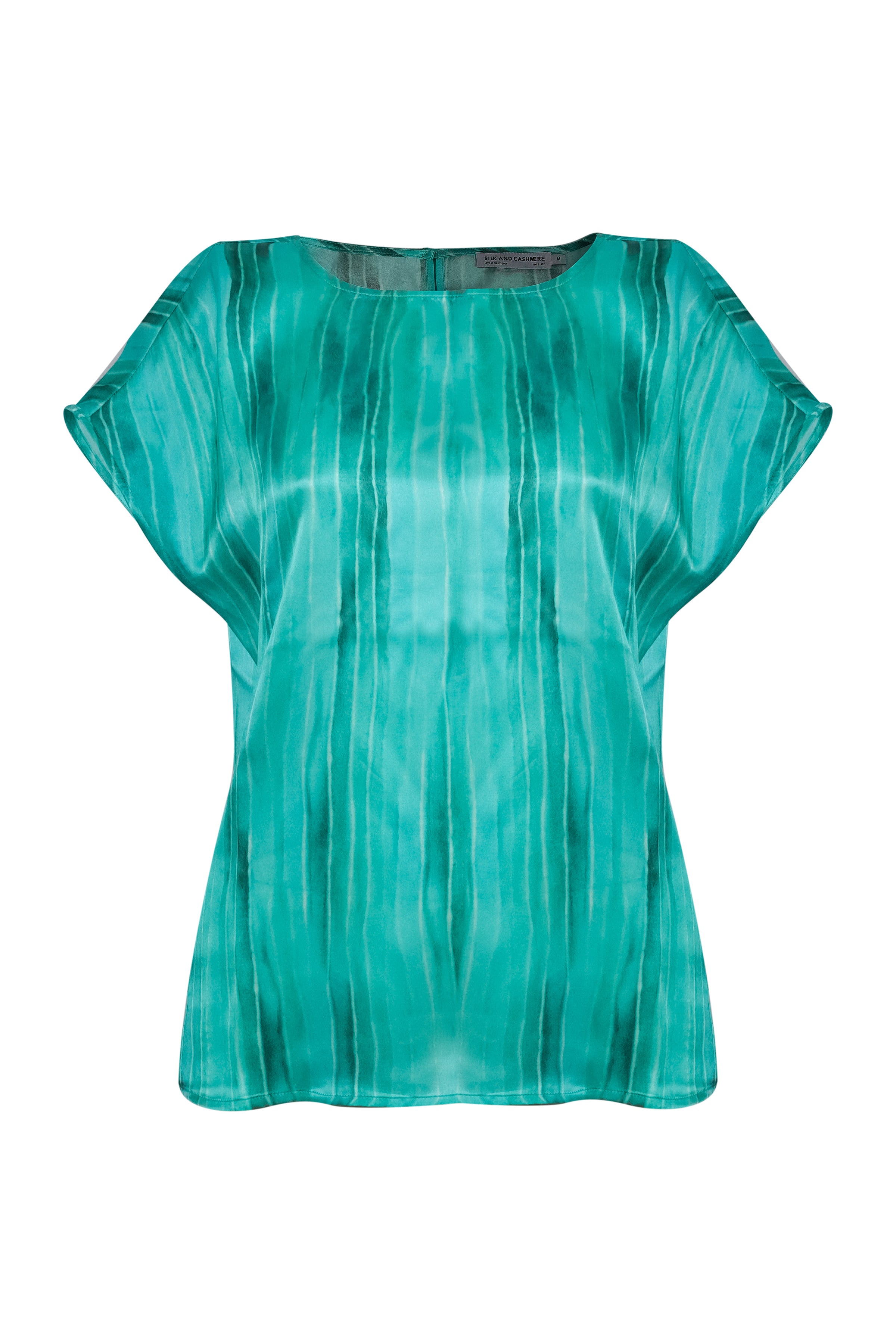 Aqua Nature İpek Desenli Yuvarlak Yaka Kısa Kollu Bluz