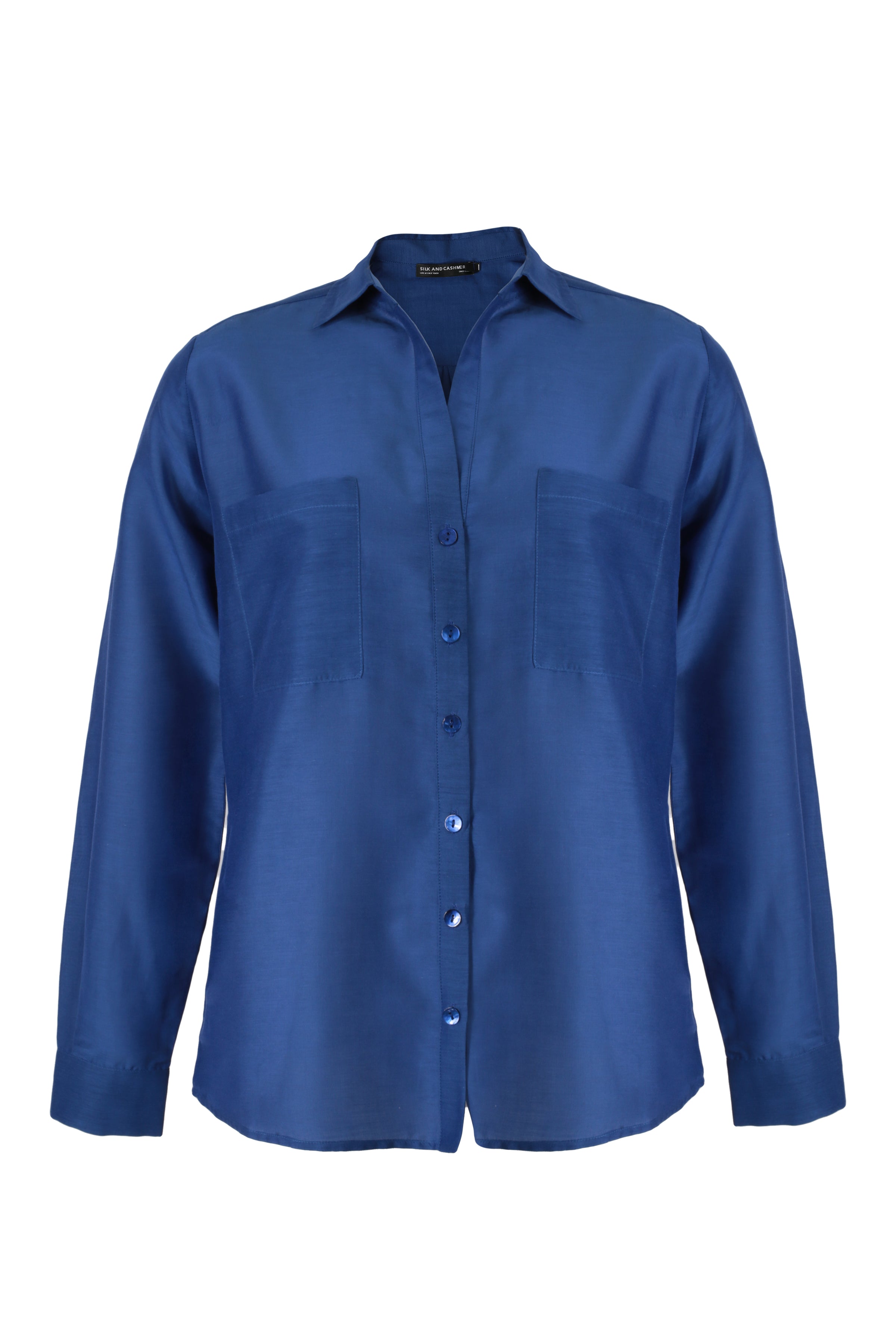 Lacivert Nature İpek Pamuk Uzun Kollu Gömlek