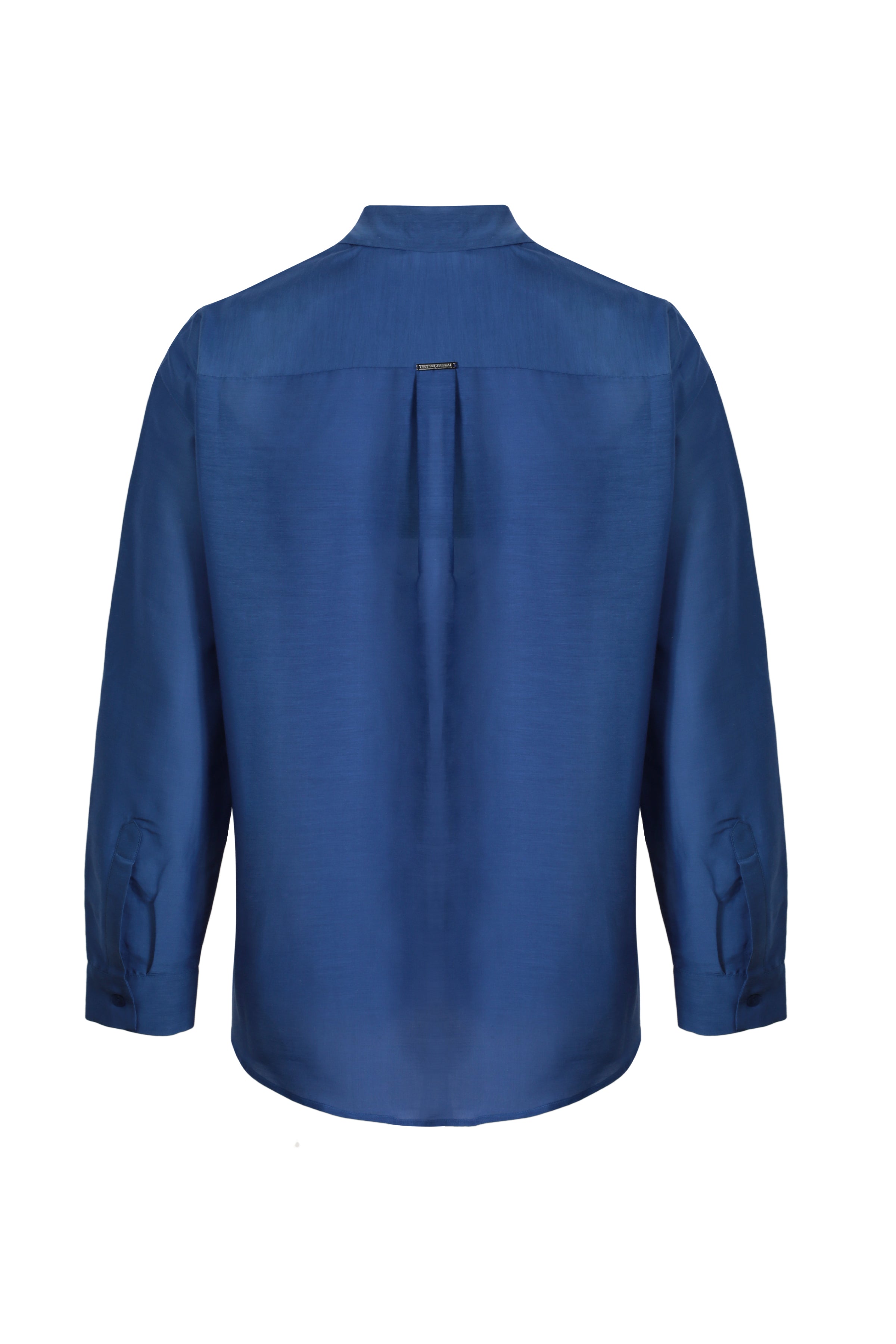 Lacivert Nature İpek Pamuk Uzun Kollu Gömlek