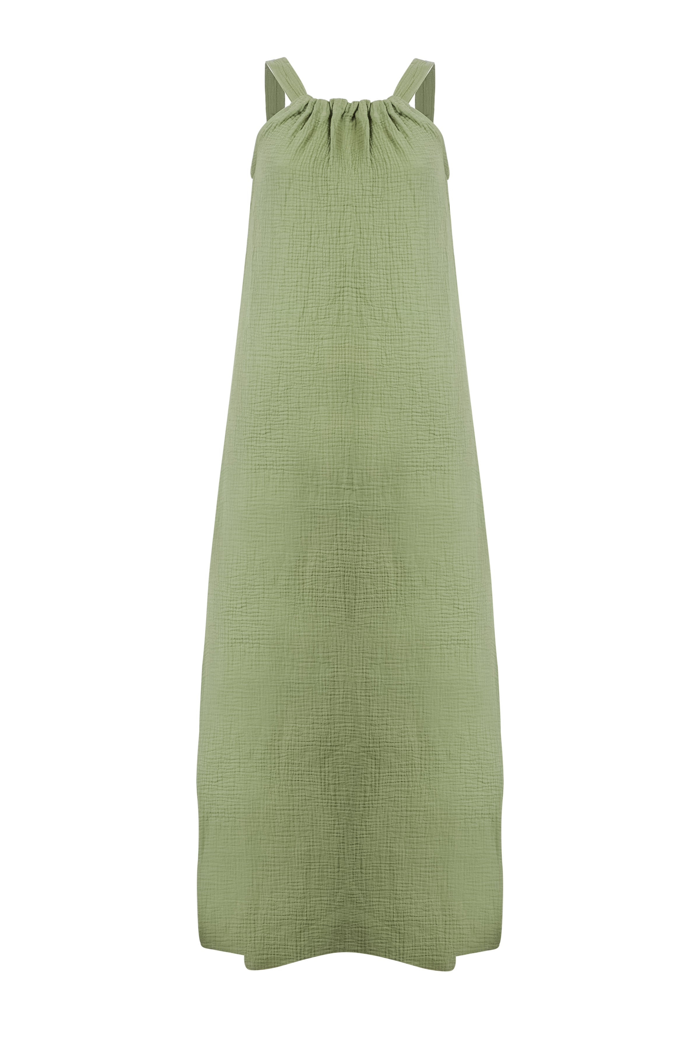 Yeşil Cassandra Pamuk Arka Yaka Fiyonk Detaylı Elbise