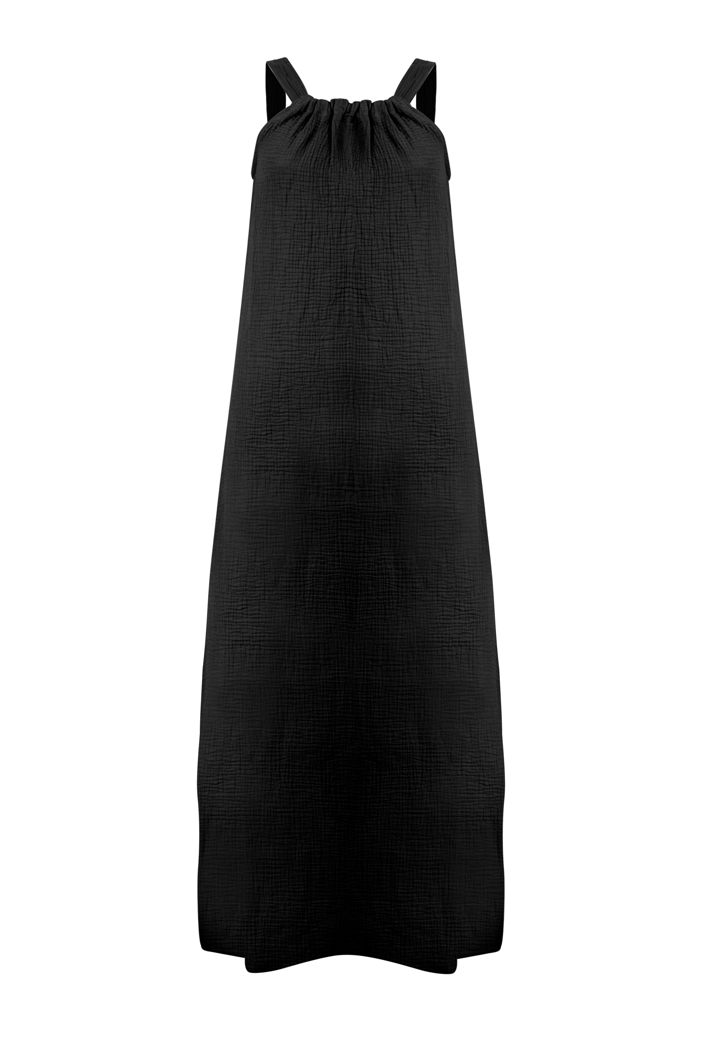 Siyah Cassandra Pamuk Arka Yaka Fiyonk Detaylı Elbise