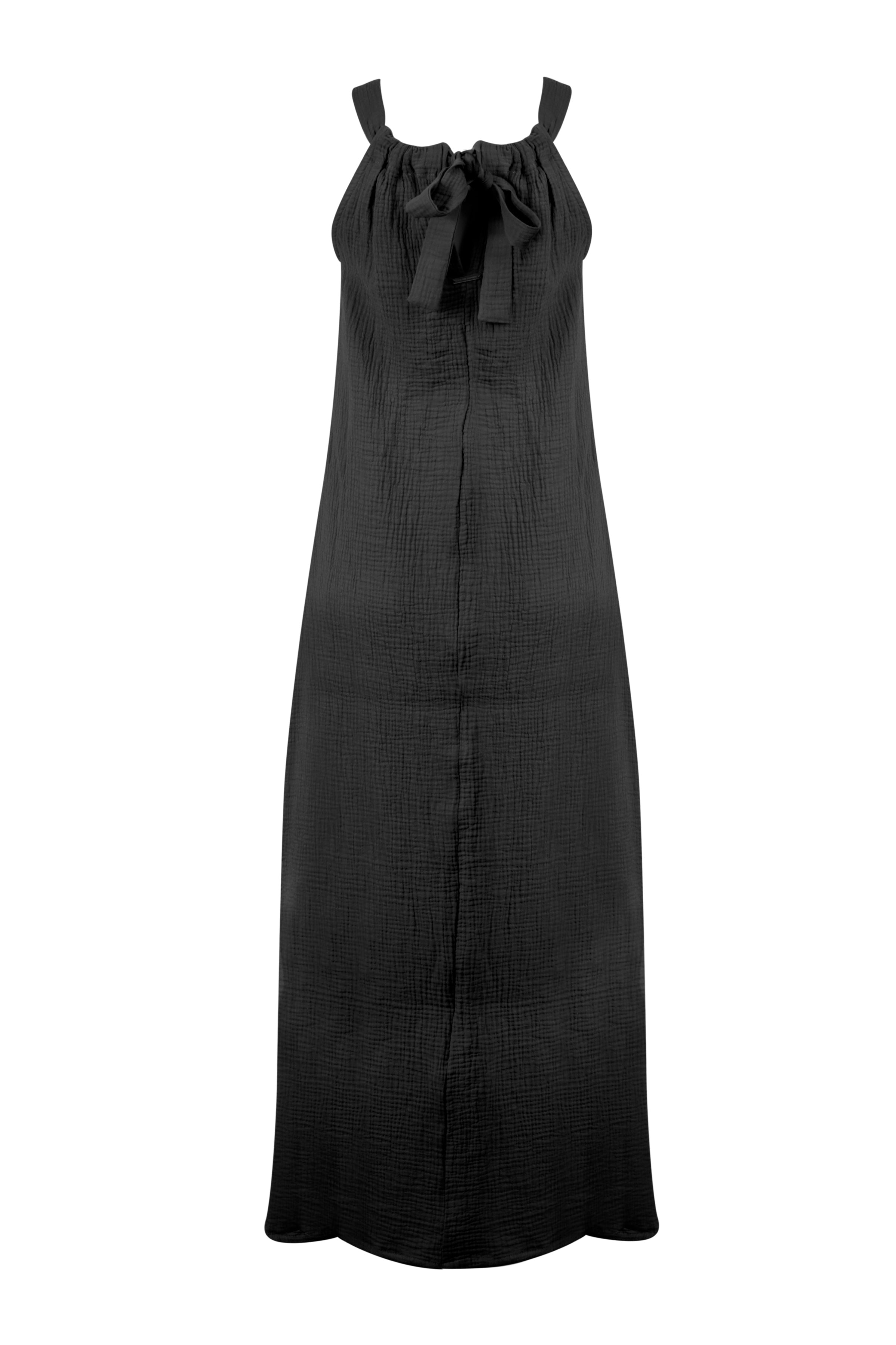 Siyah Cassandra Pamuk Arka Yaka Fiyonk Detaylı Elbise