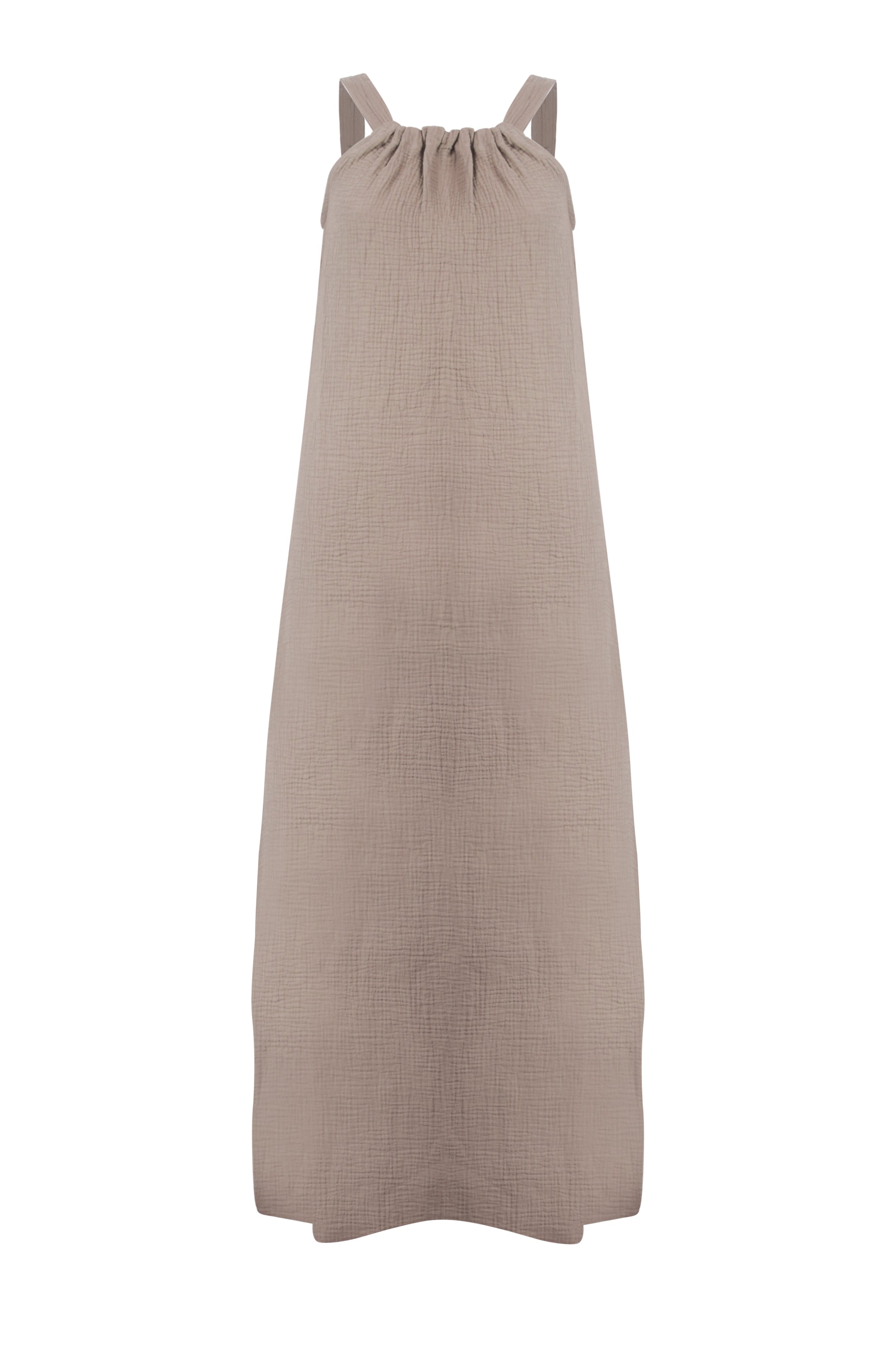 Bej Cassandra Pamuk Arka Yaka Fiyonk Detaylı Elbise