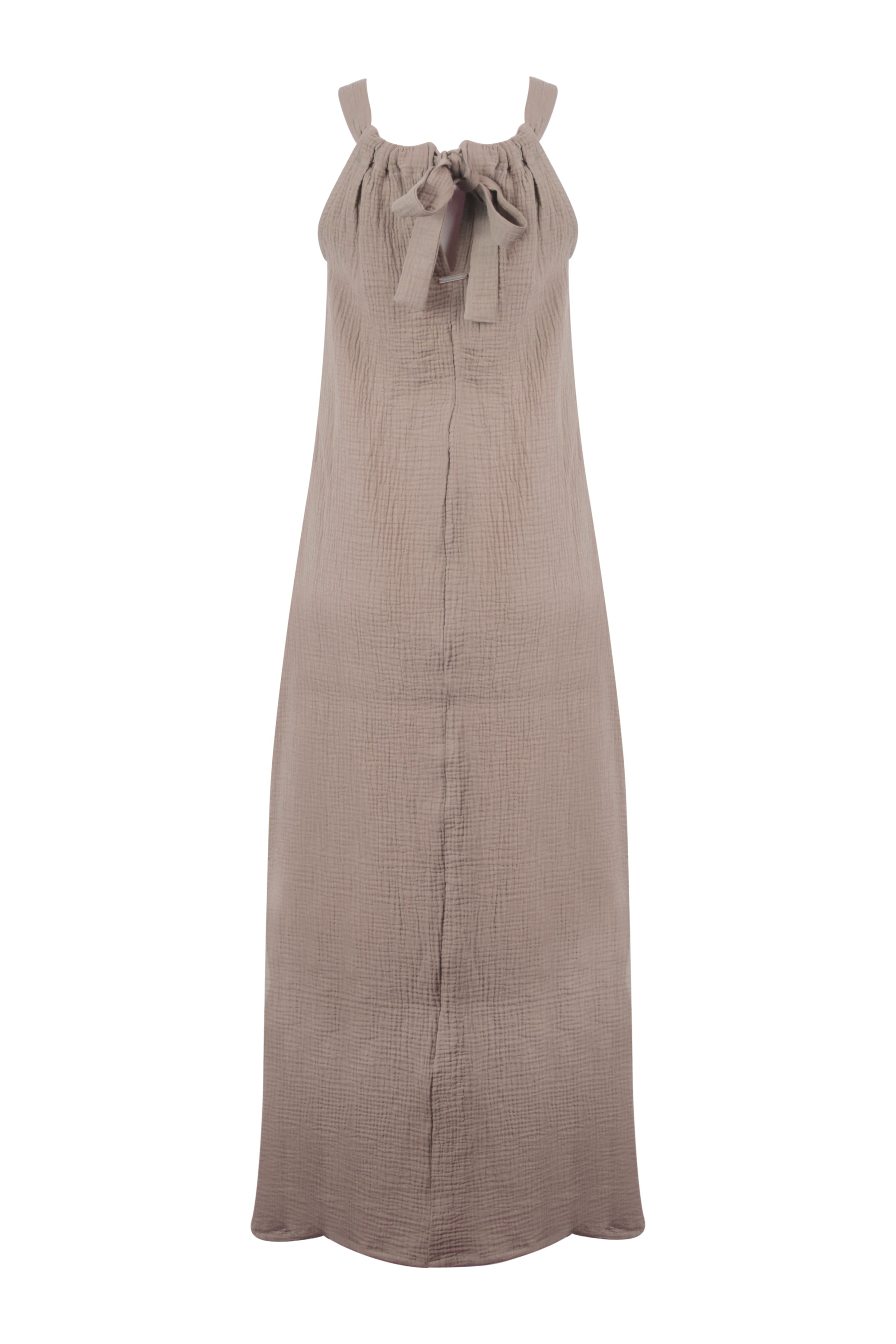 Bej Cassandra Pamuk Arka Yaka Fiyonk Detaylı Elbise