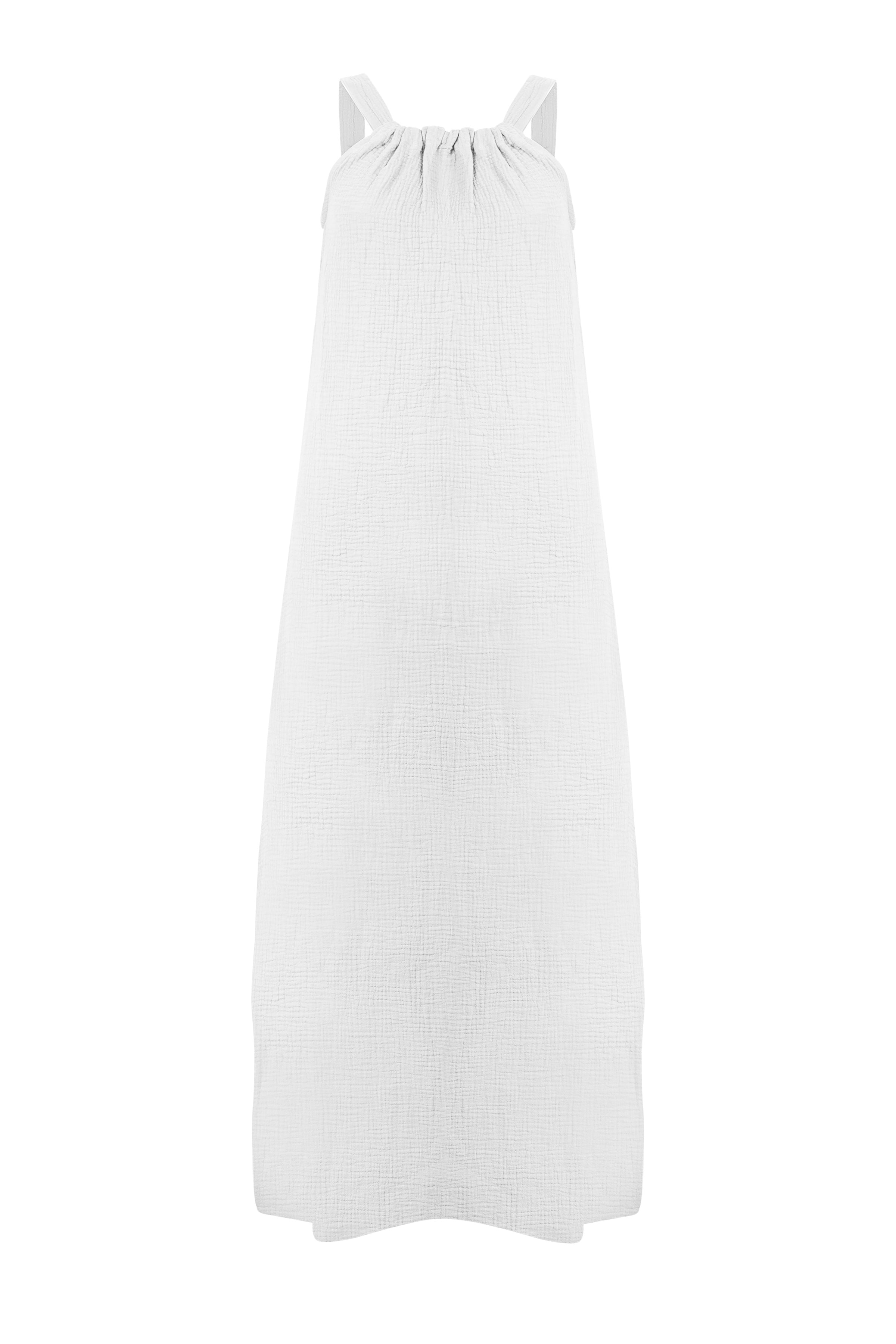 Beyaz Cassandra Pamuk Arka Yaka Fiyonk Detaylı Elbise