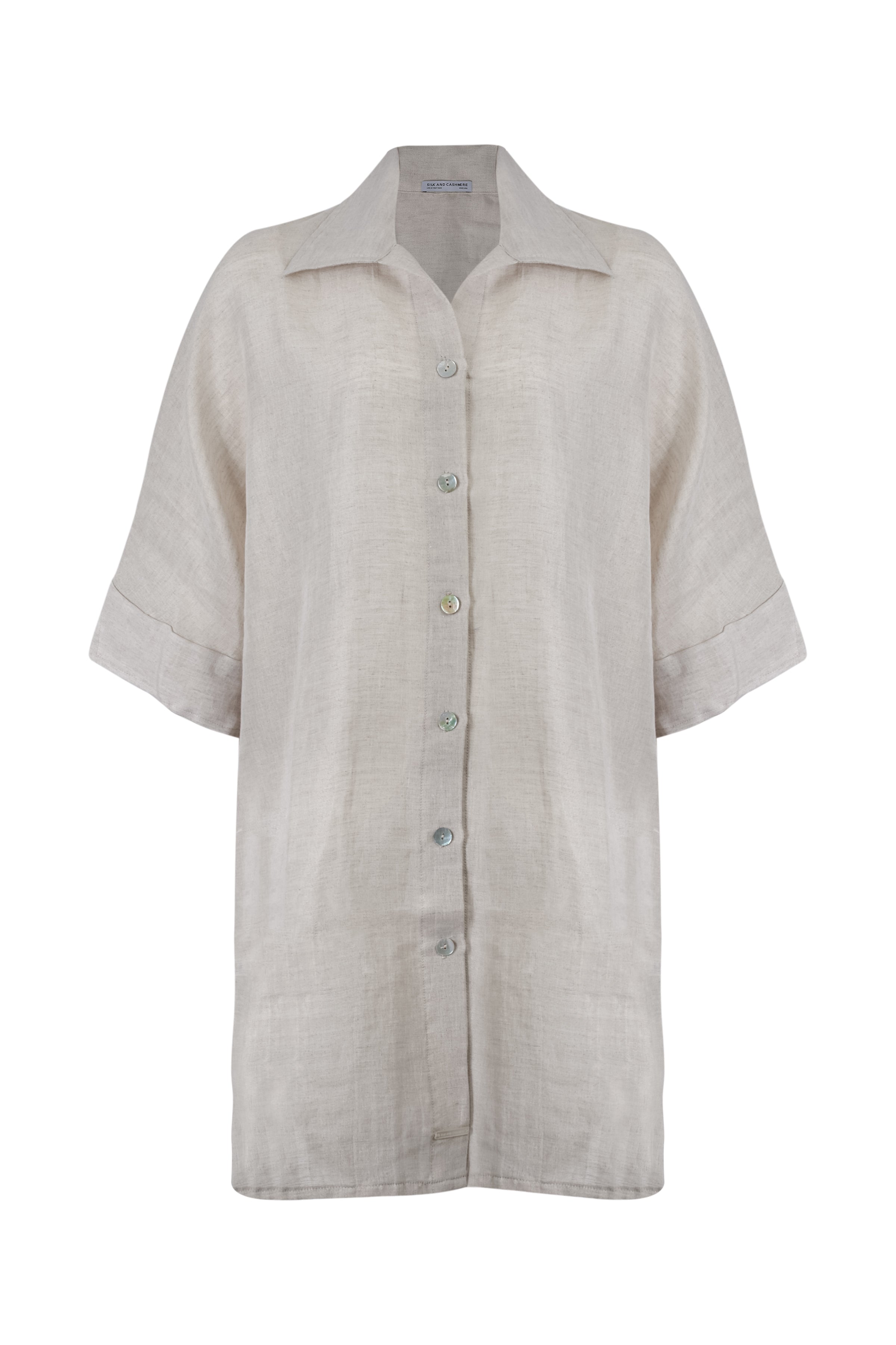 Bej Cassandra Keten Pamuk Tunik Elbise