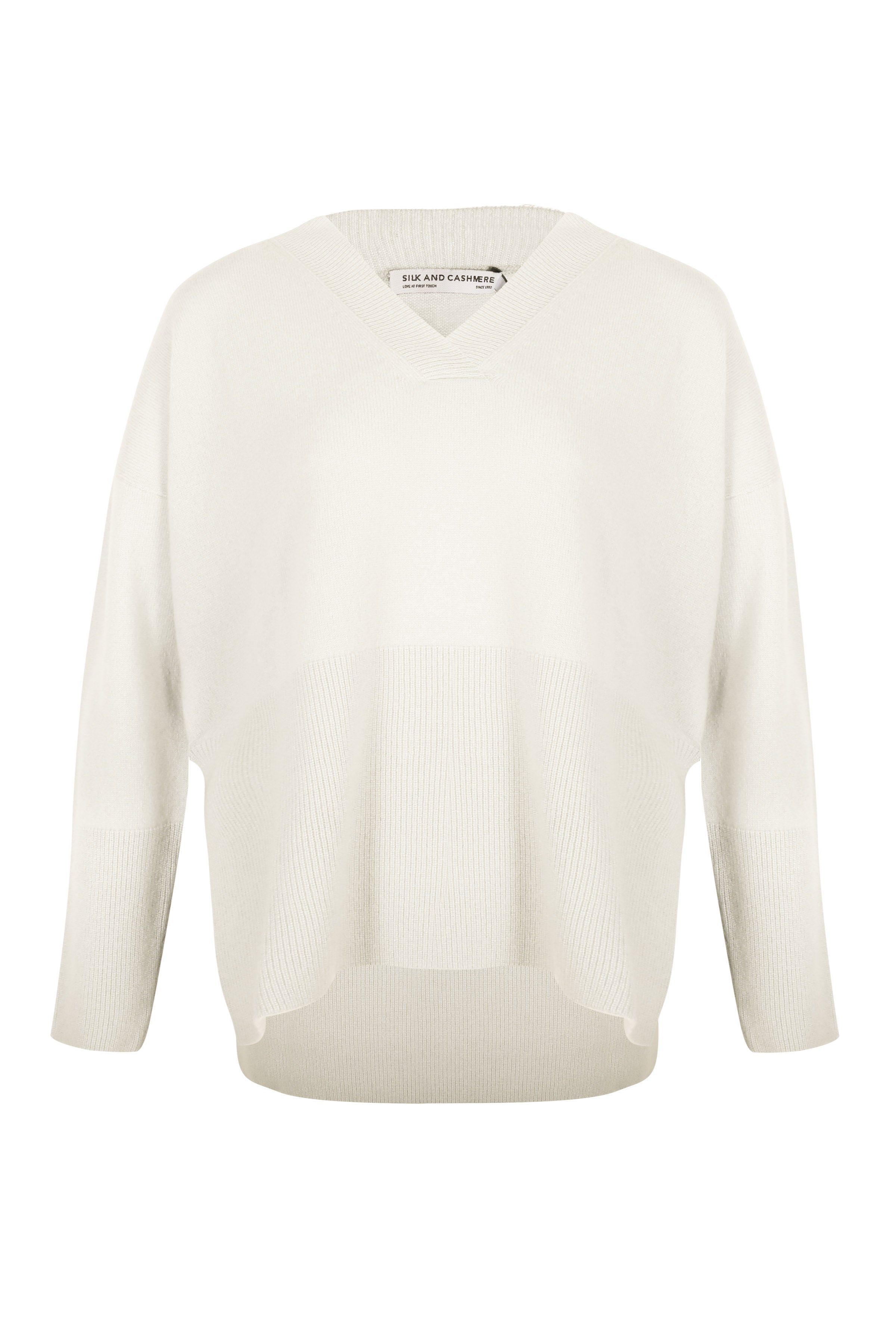 Beyaz Saf Kaşmir Isabella Derin V Yaka Kadın Kazak