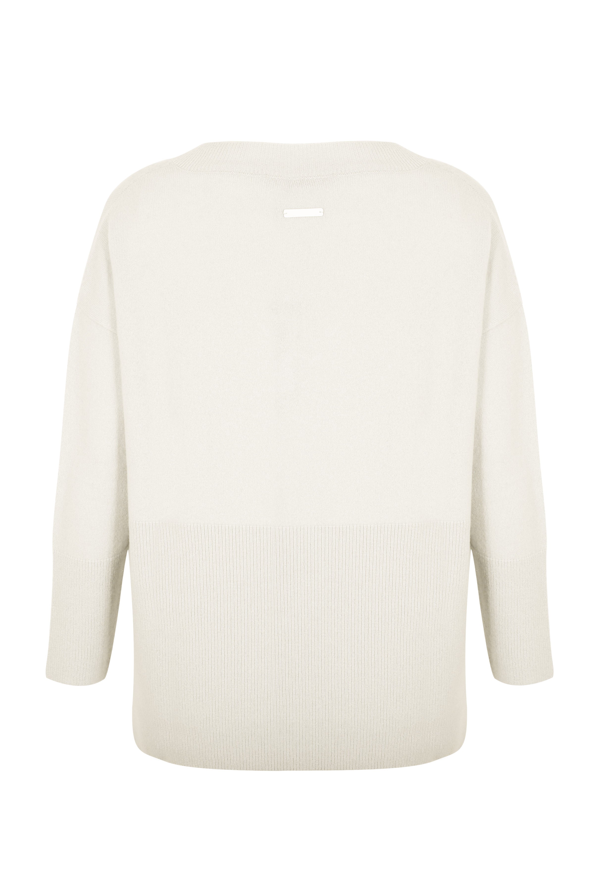 Beyaz Saf Kaşmir Isabella Derin V Yaka Kadın Kazak