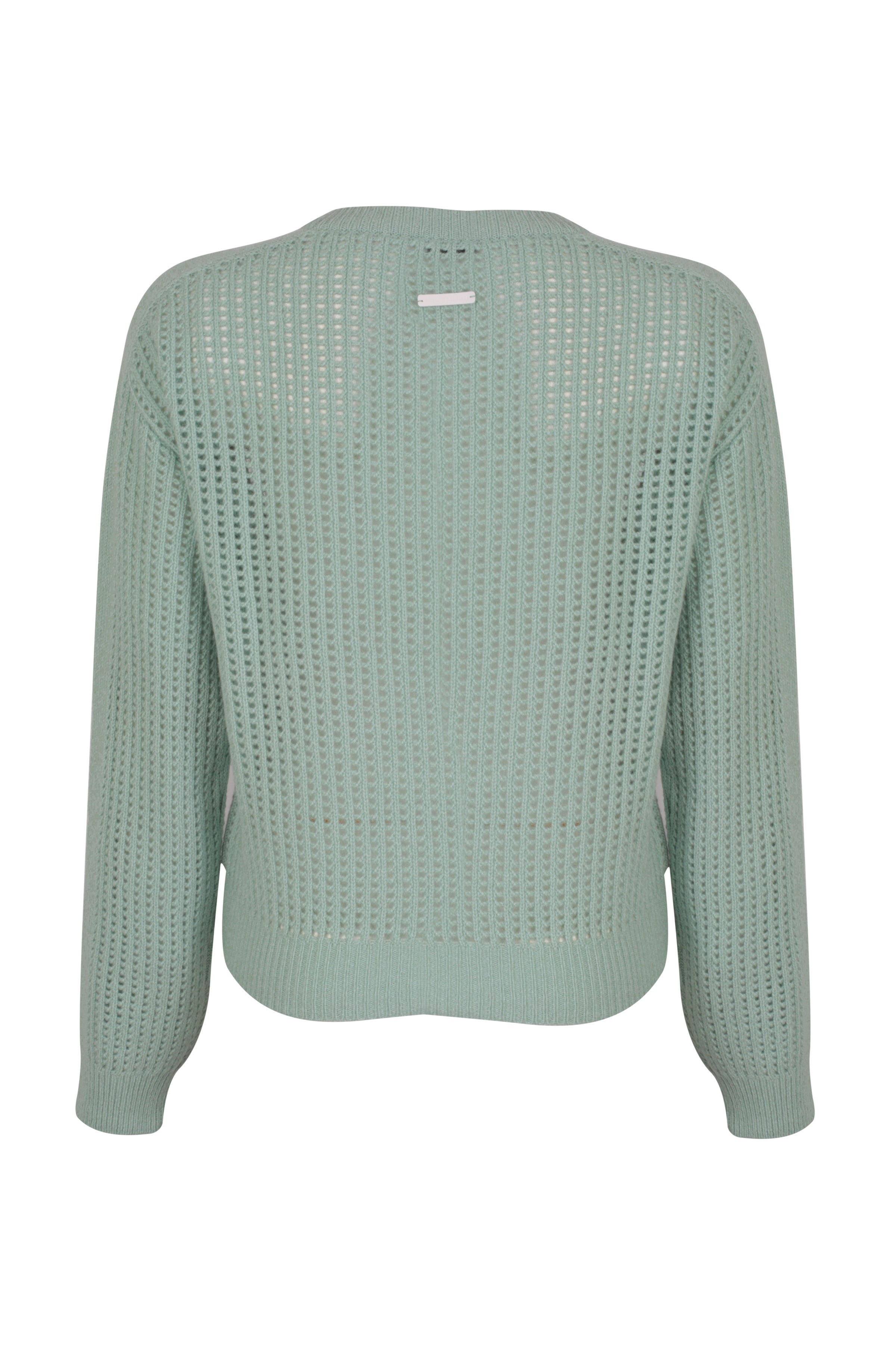 Açık Yeşil Pecheuse Saf Kaşmir Delikli Yuvarlk Yaka Kadın Kazak